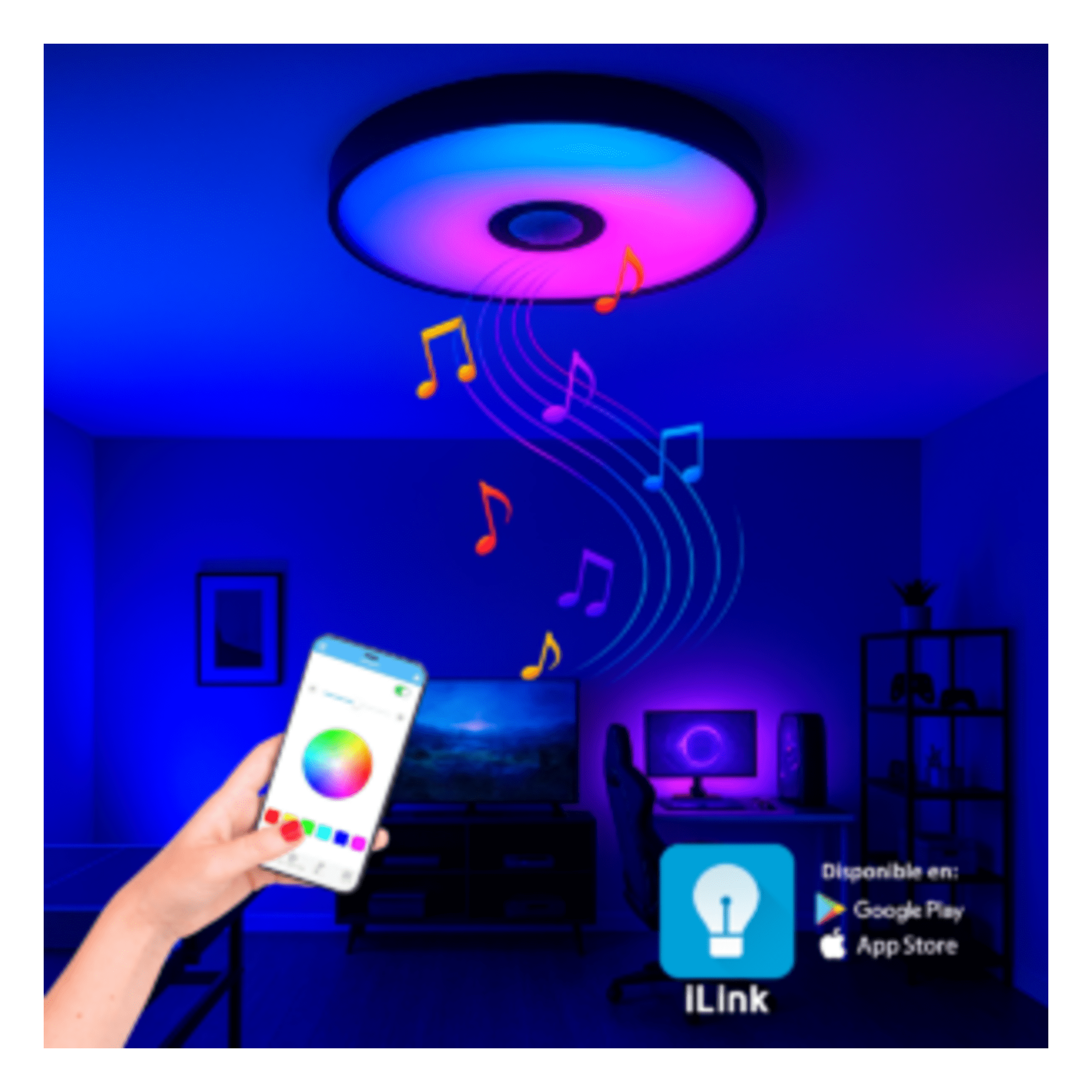Luminario LED RGB / 30W / 2400 Lúmenes / Bluetooth / Control por App / Voltaje Universal 85-265V / 380 mm (1.2 ft) Diámetro