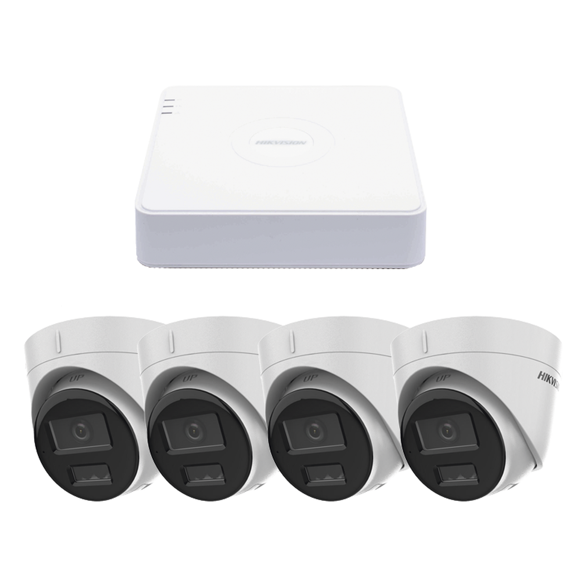 Kit de Videovigilancia IP / 2 Megapixel / NVR 4 Canales PoE+ / 4 Cámaras Turret / ColorVu 20 m (65.6 ft) / Audio Integrado / WDR 120 dB — HIKVISION · SKU KIPCV2M/4T