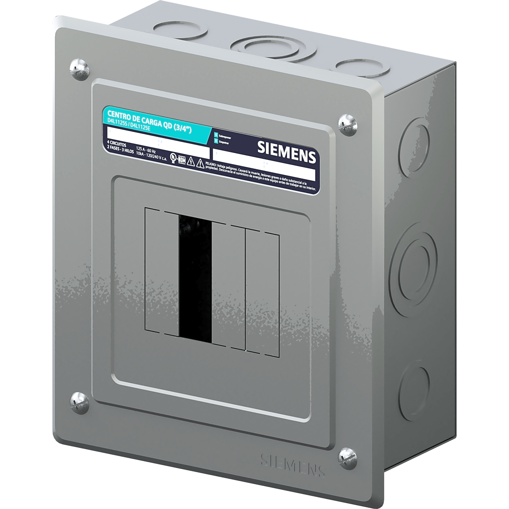 Centro de Carga Monofásico / 4 Polos / 125 A / 120/240 Vca / Empotrar / NEMA 1 / 10 kA SCCR — SIEMENS · SKU D4L2125E