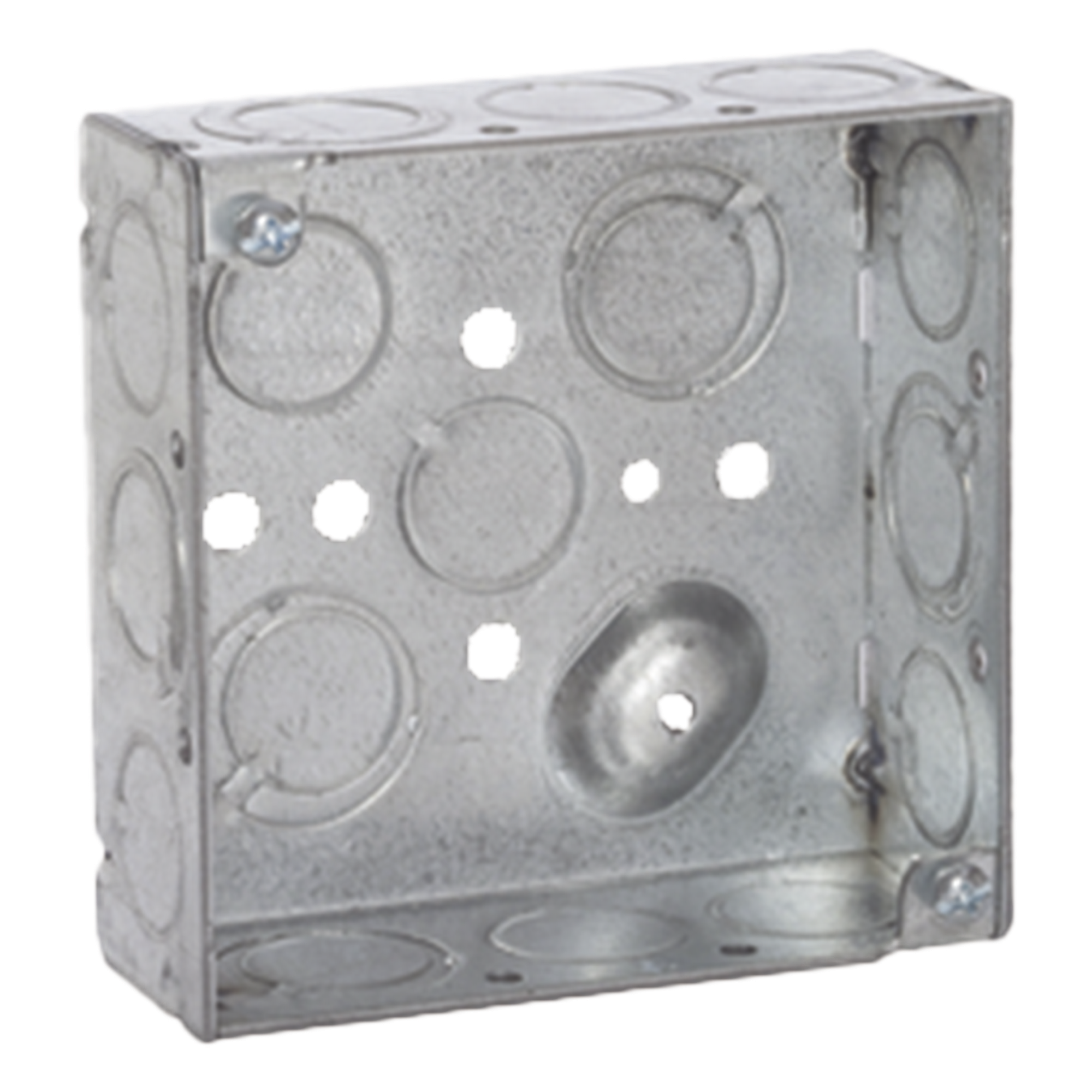 Caja Cuadrada Eléctrica / Acero Galvanizado / 21 in³ / 10 Entradas 1/2" y 6 TKO 1/2"-3/4" / Montaje Muro Resistente al Fuego 2 Horas — RACO · SKU HUB189