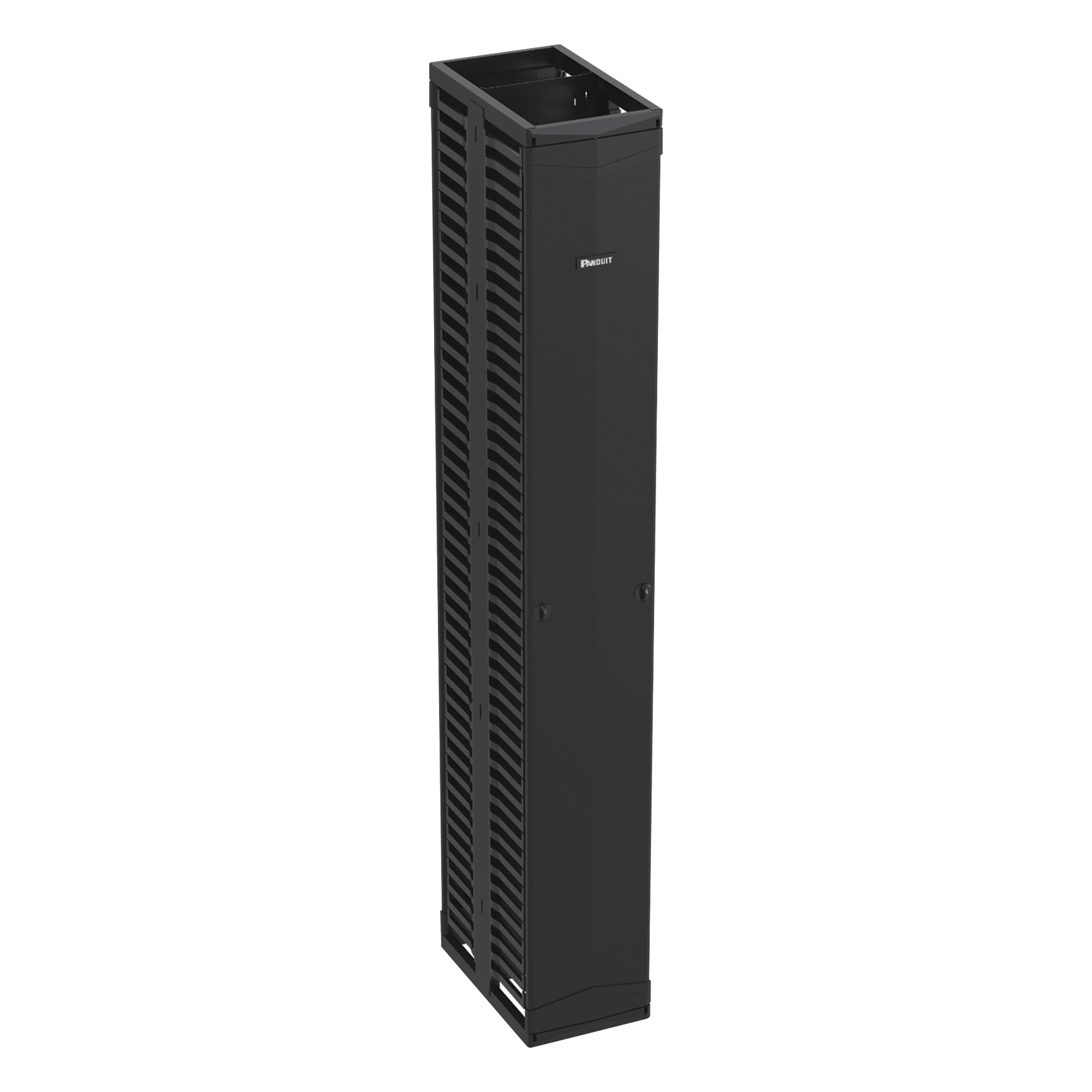 Organizador de Cable Vertical Doble / 45 Espacios Rack 19" / 12in (304.8 mm) Ancho / Tapas de Acero / Dedos ABS / Push-to-Close / 2 y 4 Postes — PANDUIT · SKU PR2VD12