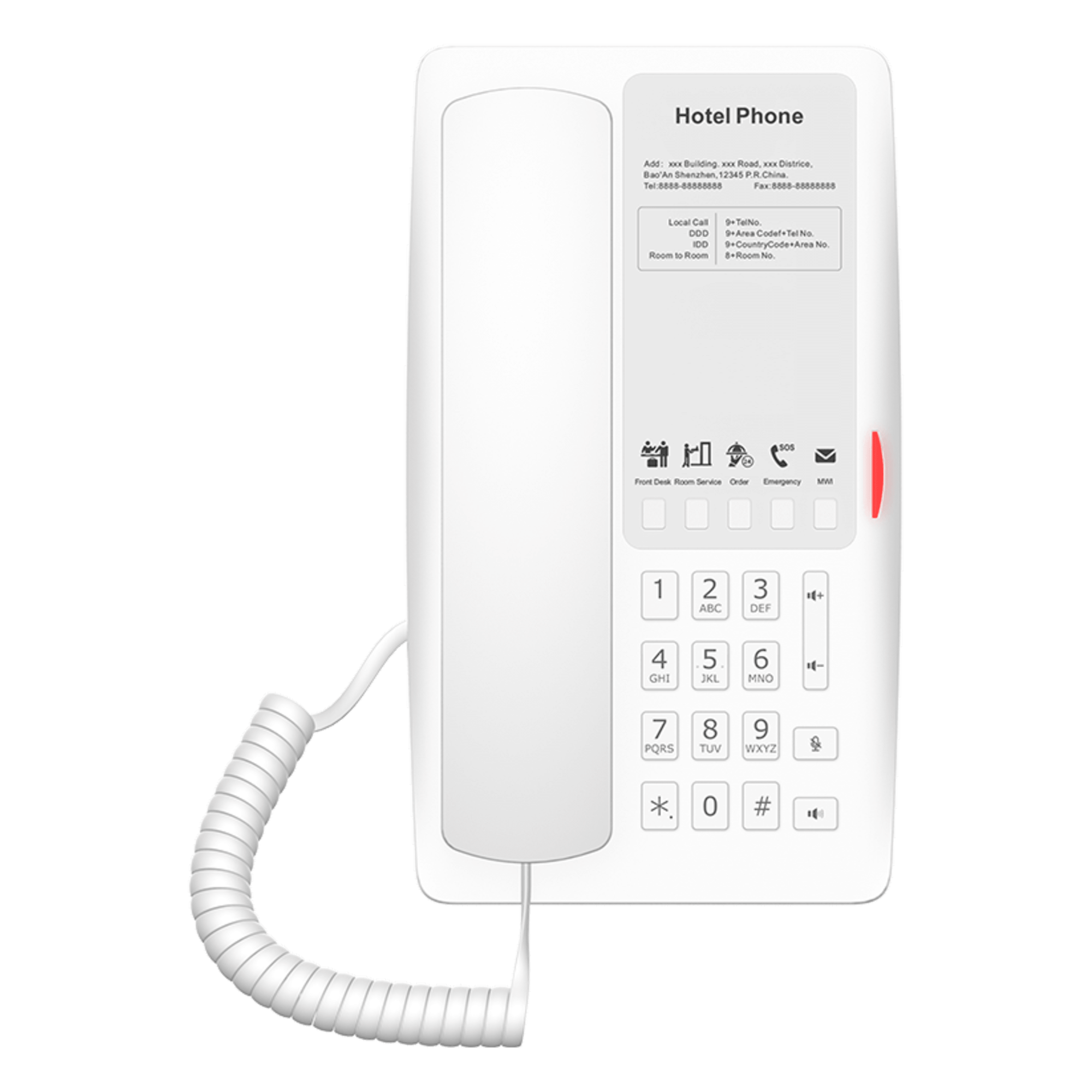 Teléfono IP Hotelero / 2 Líneas SIP / 5 Teclas Programables / Puerto USB-A 5V/2A / PoE 802.3af / Audio HD Manos Libres — FANVIL · SKU H4W