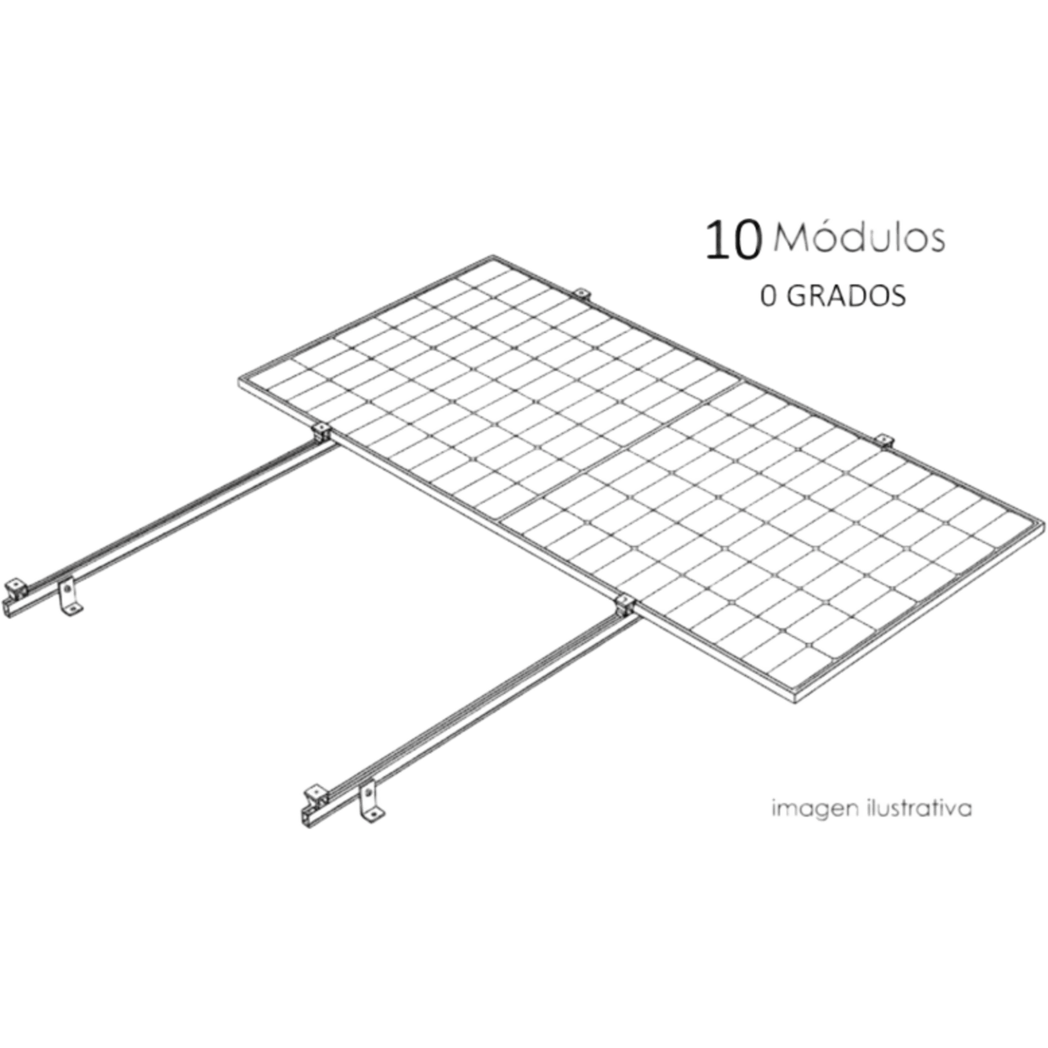 Sistema de Montaje Solar / 1 Módulo / Techo Plano / Resistencia Viento 140 km/h / Inclinación 15° / Área 4 m² (43.1 ft²) — BASEL · SKU KITBASEL1X10A0