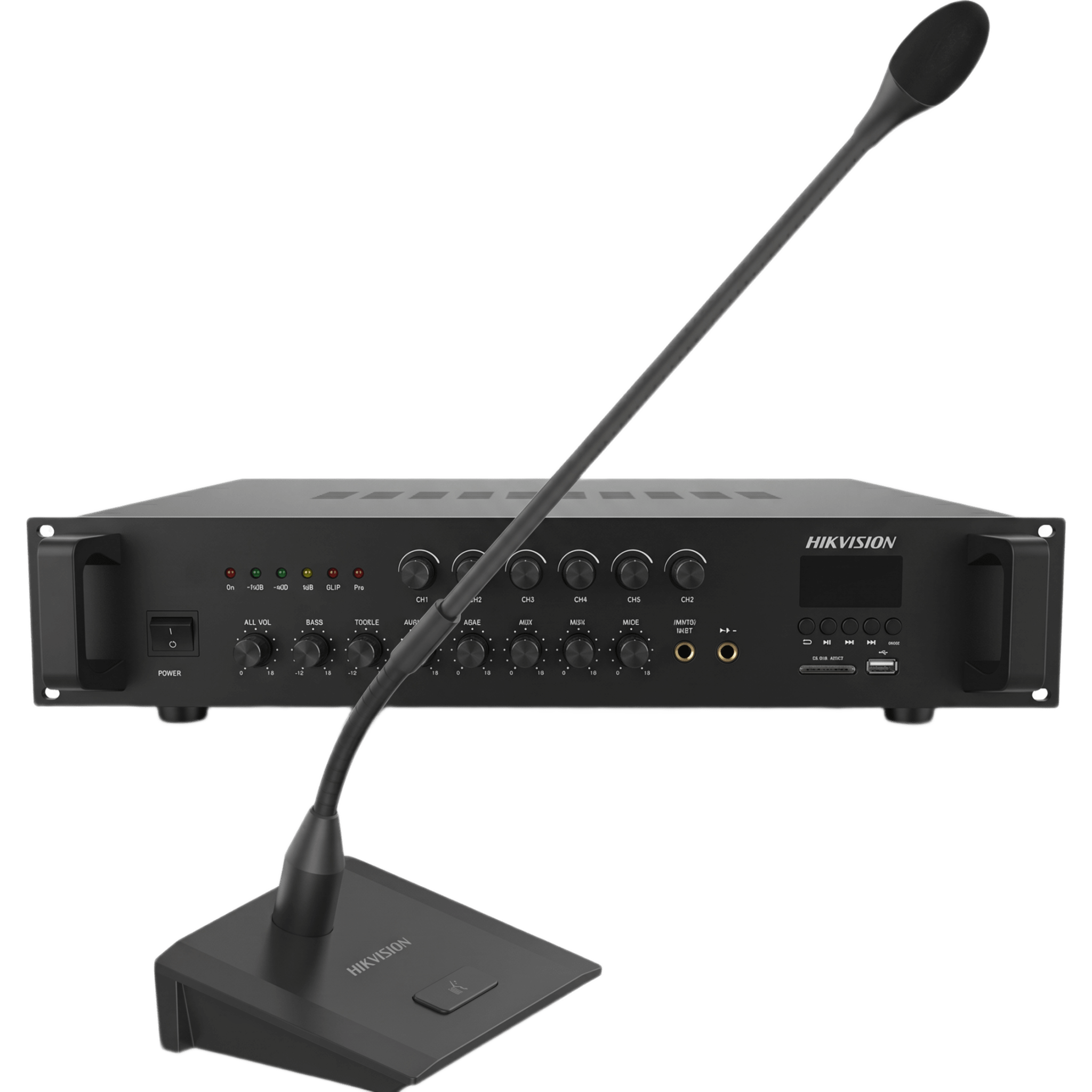 Kit de amplificador de Audio + Micrófono | Voceo | Música ambiental  | 120 watts  — HIKVISION · SKU DS-QAEKITMIC-120