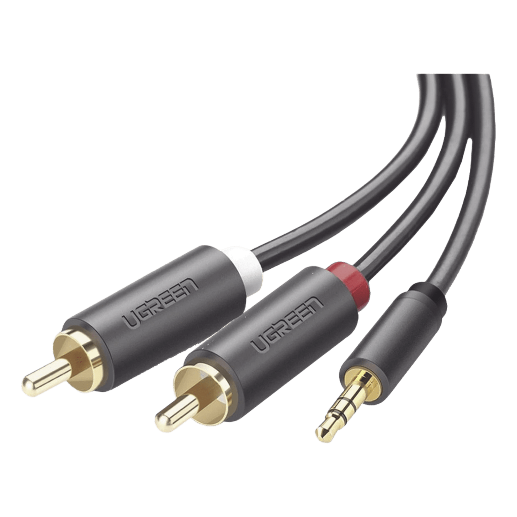 Cable de Audio 3.5mm a 2 RCA Macho / 5 Metros (16.40 Pies) / Blindaje Múltiple / Conectores Oro 24K / TPE Ecológico / ABS — UGREEN · SKU 10513