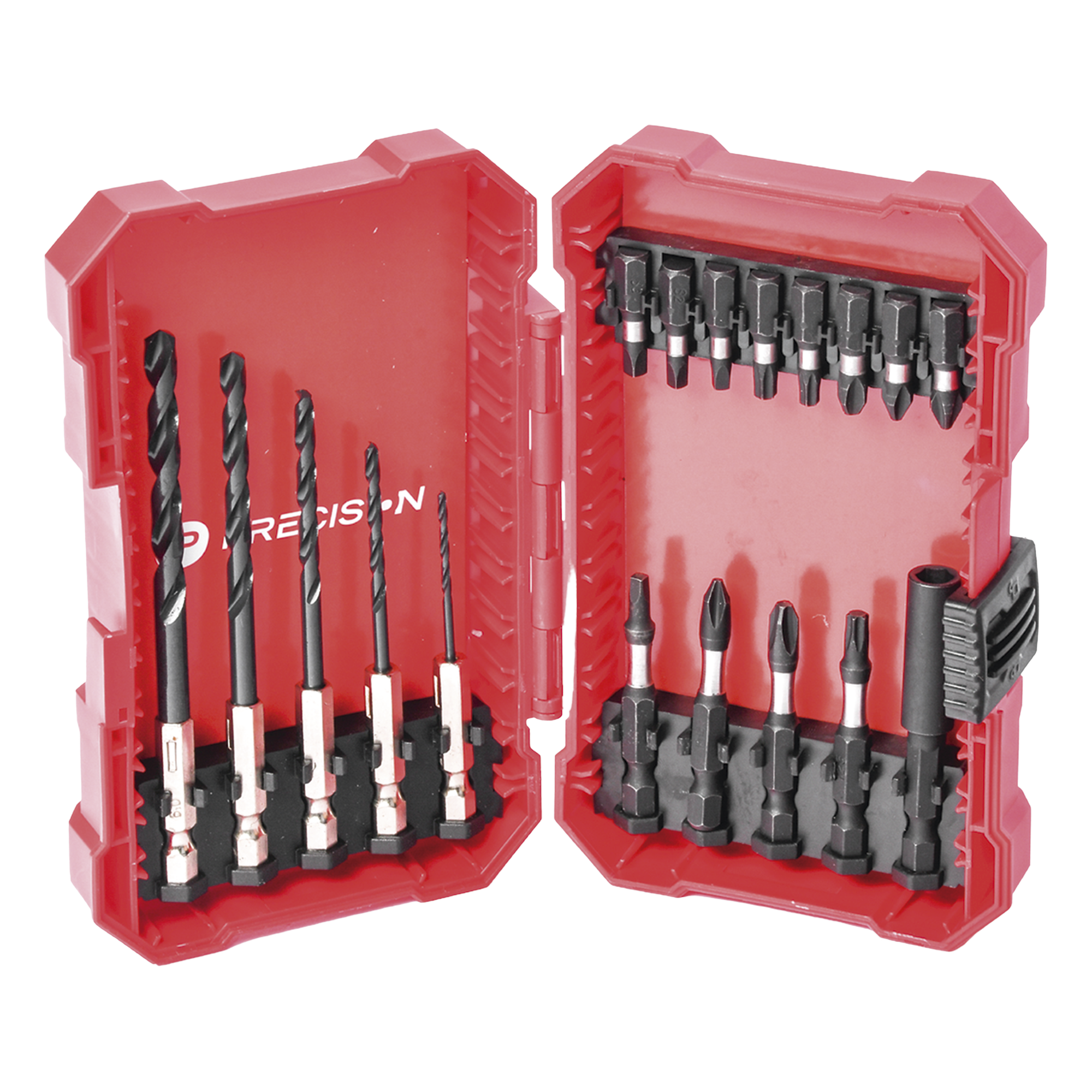 Juego de Puntas y Brocas / 18 Piezas / Entrada Hexagonal 1/4" / PH, Torx, Cuadradas / Brocas 2-6 mm / Estuche Organizador — PRECISION · SKU PST-C010-02