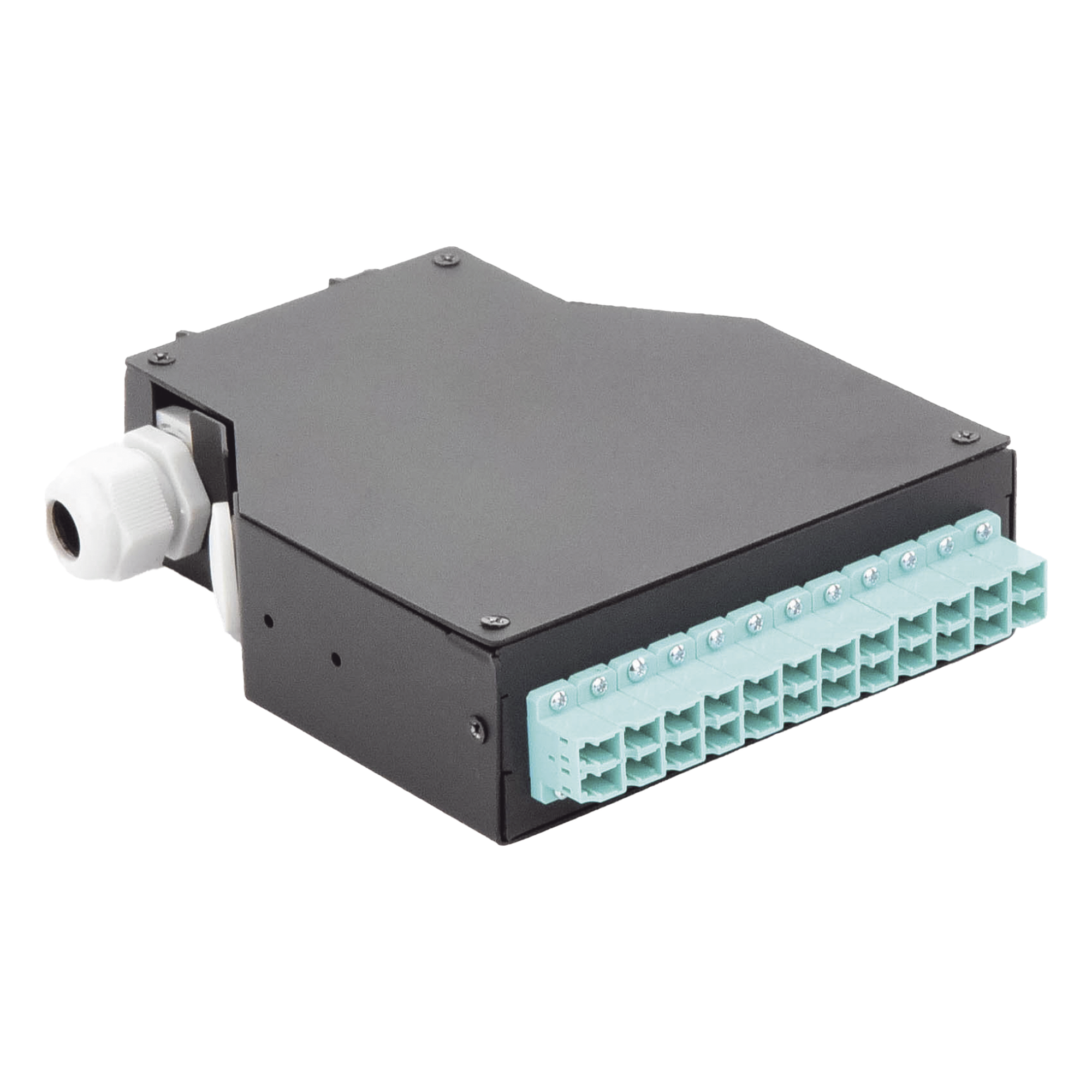 Distribuidor de Fibra Óptica / Riel DIN / 12 Acopladores LC/UPC Dúplex Multimodo / Charola 24 Fusiones / Acero Laminado / 1.57 x 4.96 x 5.59 in