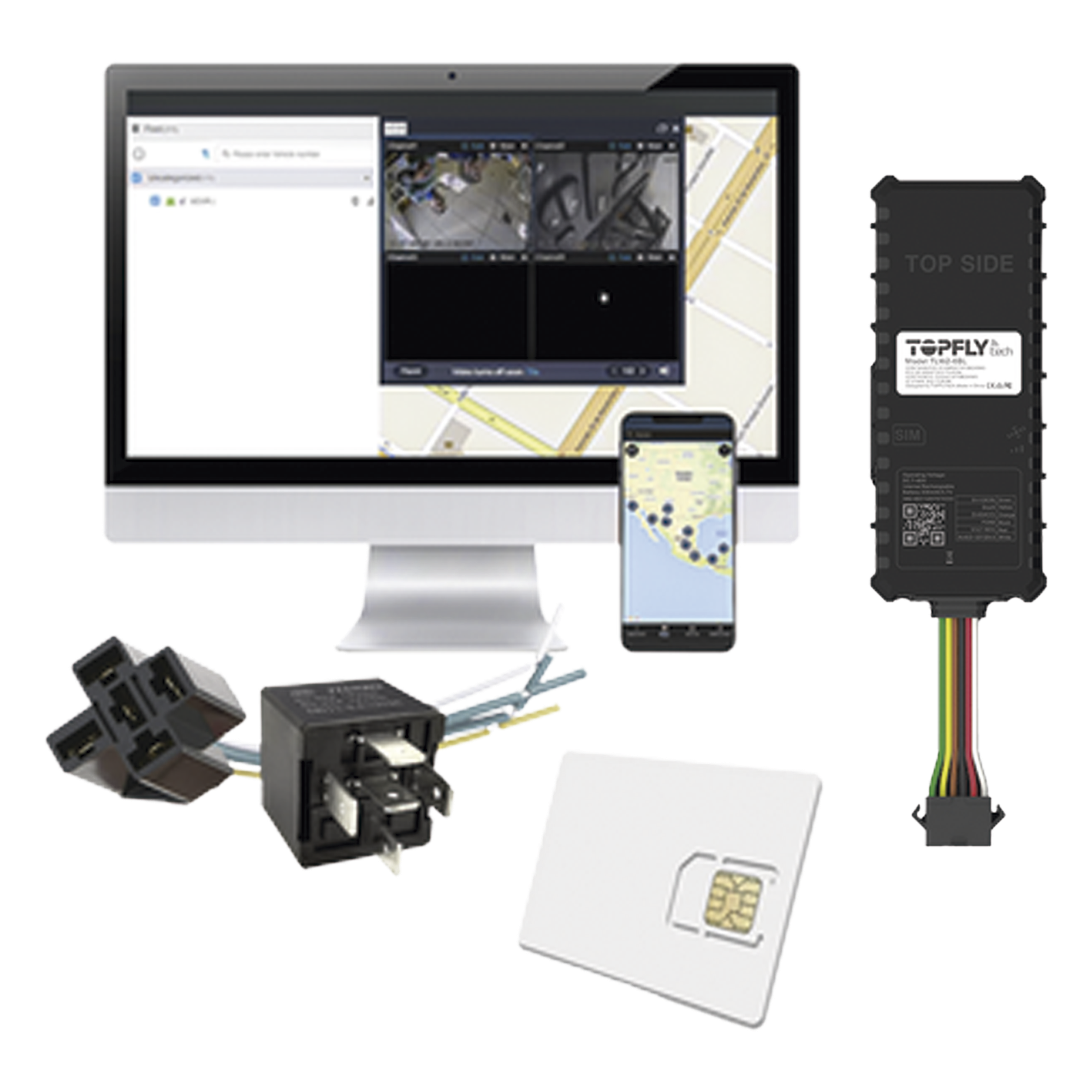 Kit Dispositivo TLW26BL para localización para vehículos / Conectividad 4G LTE y BLE 5.0 / Diferentes tipos de notificaciones / Corte y restablecimiento de energía / Relay + EPCOMGPSANUAL + SIM500MB2Y — TopFlyTech · SKU TLW26BLKIT