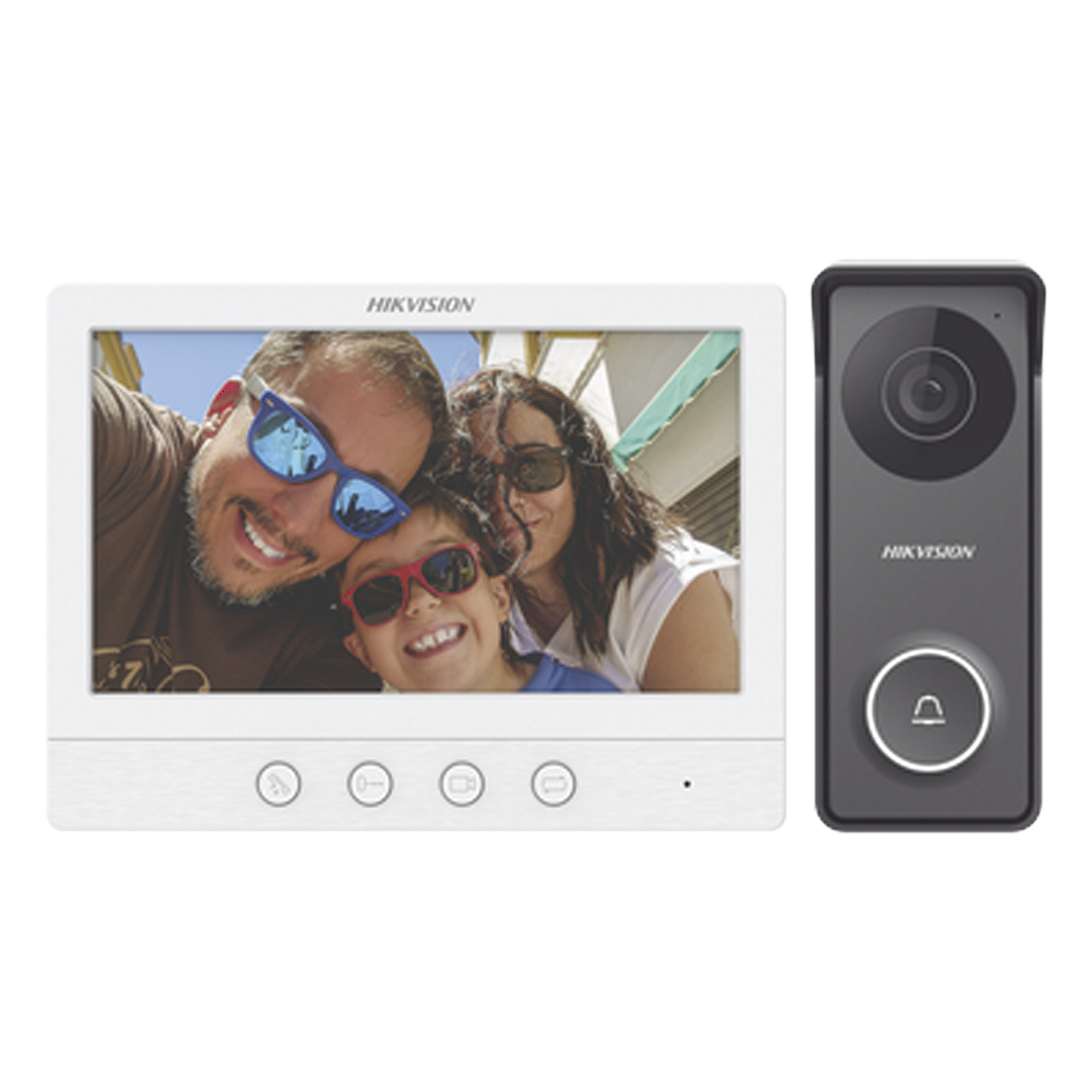 Kit de Videoportero / Pantalla LCD 7" / Cámara Pinhole 1 Megapixel / 117° Gran Angular / Conexión 4 Hilos 100 m (328 ft) / Exterior Metálico — HIKVISION · SKU DS-KIS213