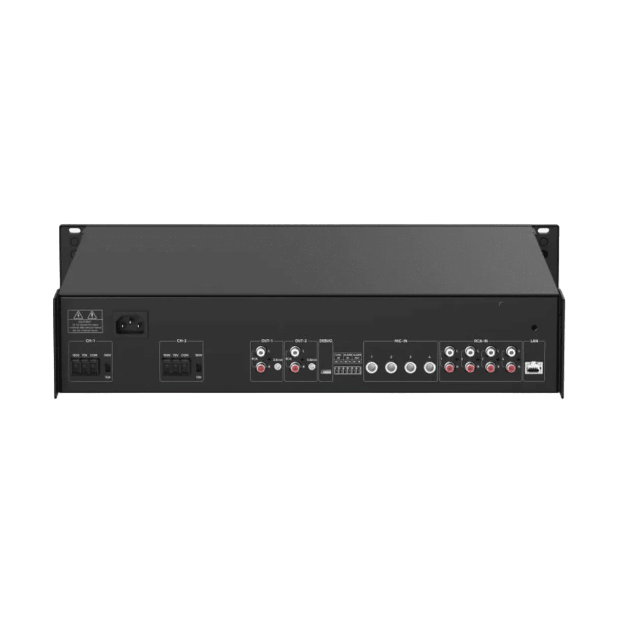 Amplificador de audio | 2 zonas de 250W  | 100V/70V | Calendarización de eventos | Biblioteca de Materiales de Audio | Entrada de Alarma | Hik-connect /Hikcentral profesional 