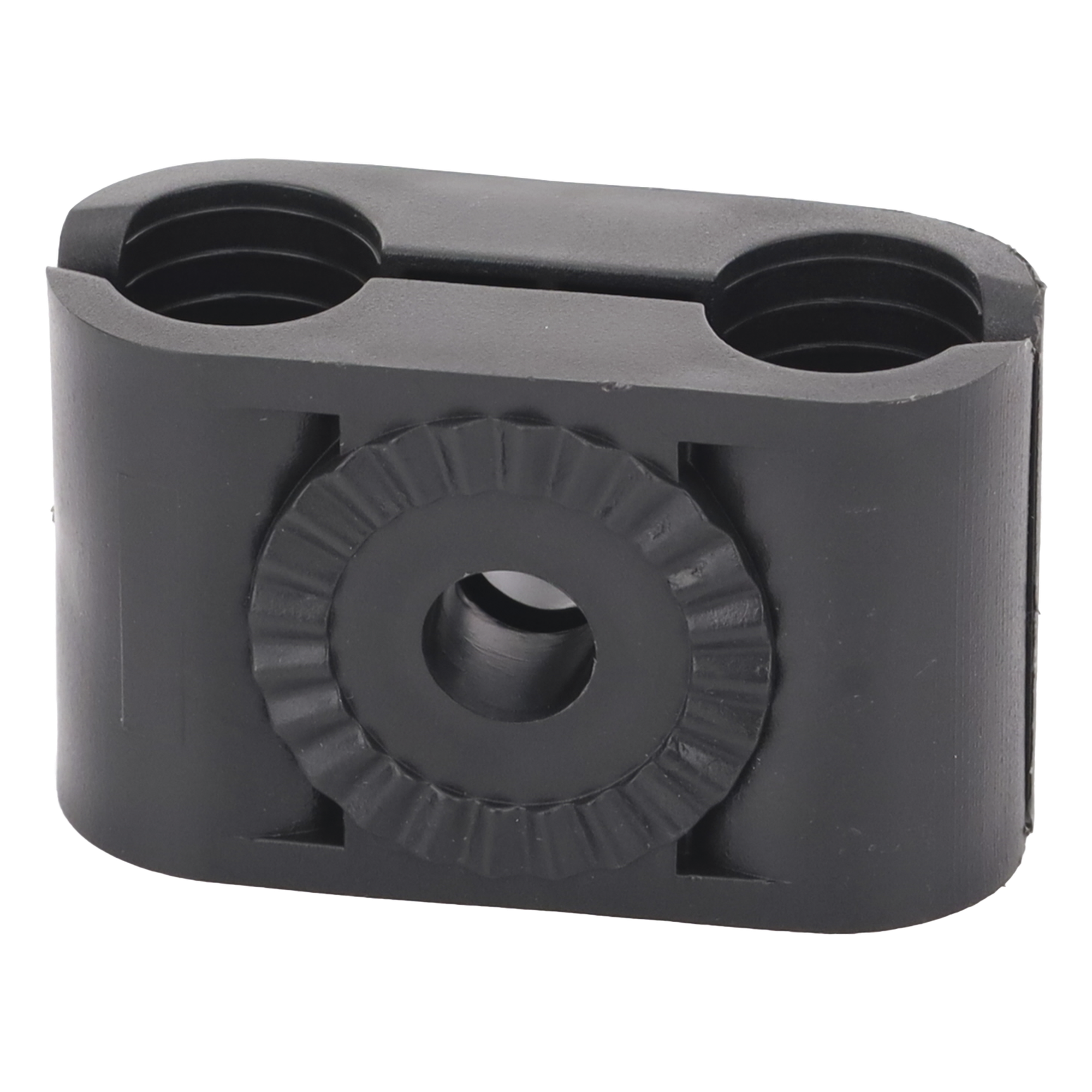 Sujetador Plástico para Cable Coaxial / 1/2 in / Doble Canal / Varilla 3/8' o M10 / Paquete 10 Piezas