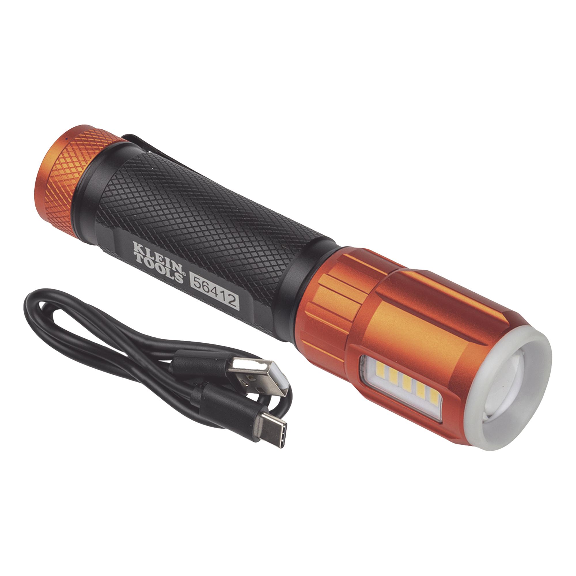 Linterna LED Recargable / 500 Lúmenes / Luz Frontal y Lateral / IP66 / Caídas 6 ft (1.8 m) / USB-C / Tapa Magnética — KLEIN TOOLS · SKU 56412