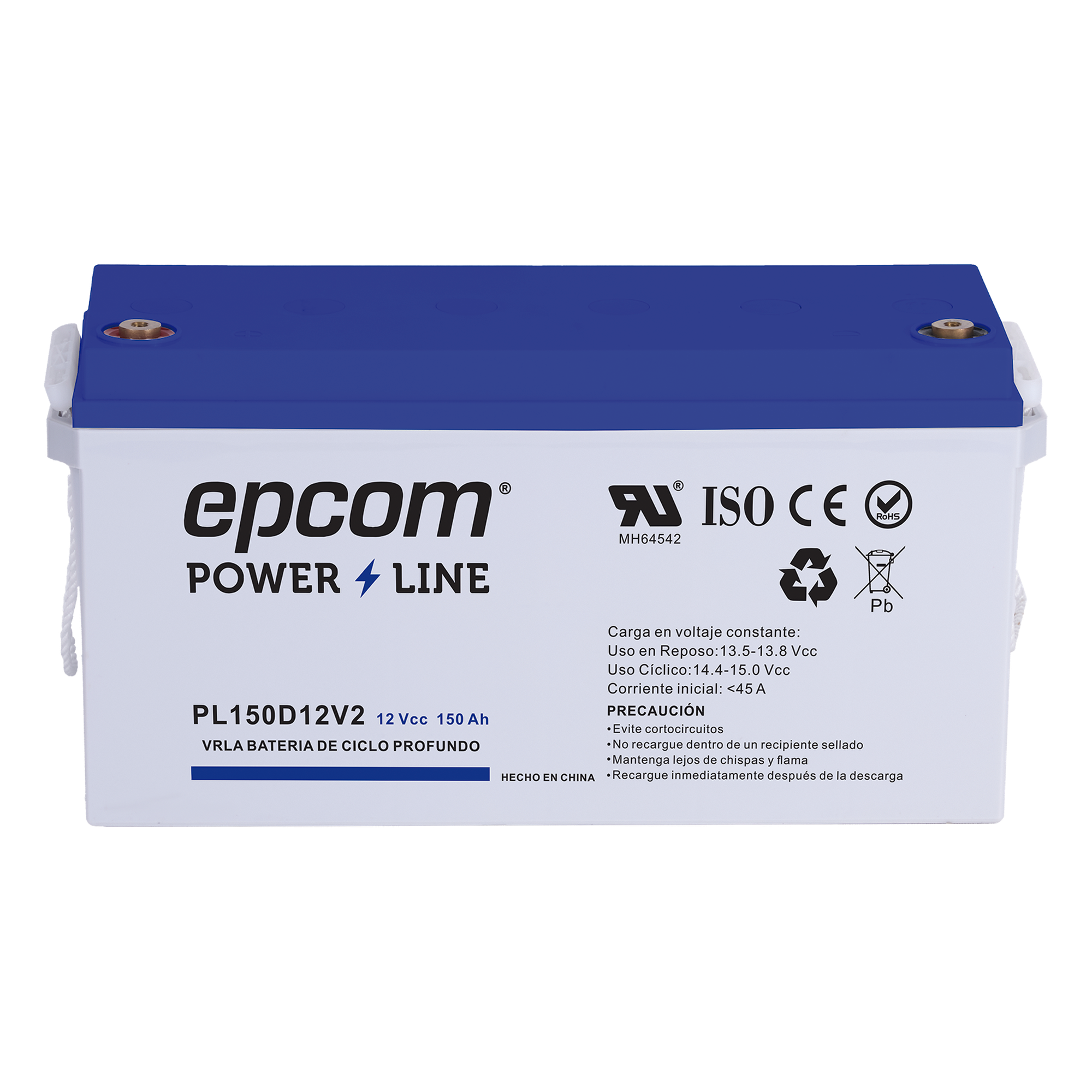 Batería AGM-VRLA / Ciclo Profundo / 12 Vcc / 150 Ah / Terminales T5 / Carcasa UL94-HB — EPCOM POWERLINE · SKU PL150D12V2