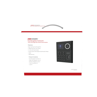 Kit WiFi de Control de Acceso Lite TODO INCLUIDO con Lector de Rostros, Tarjetas y Huellas / 500 Rostros / Compatible con App HIKConnect / Incluye Electroimán  Botón de Salida y Montajes Z y L para imán / HIK-IA