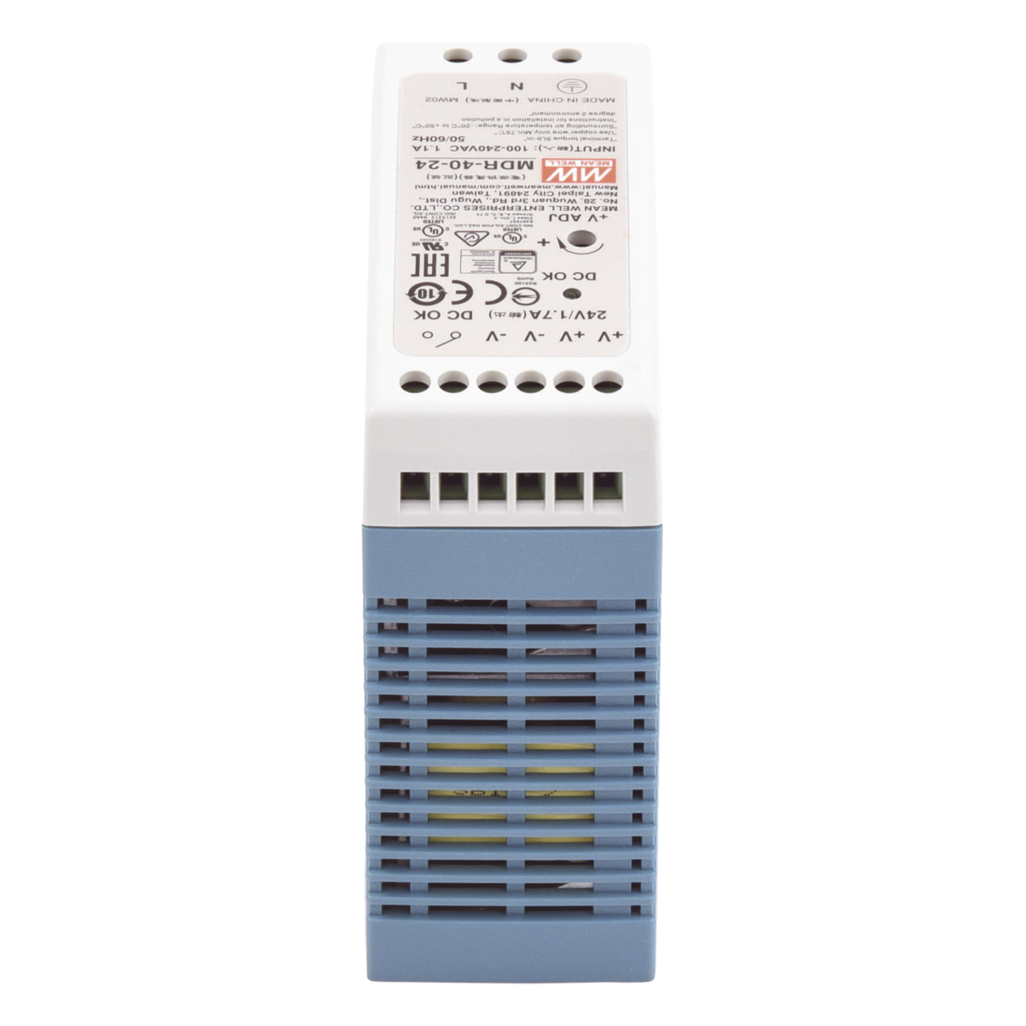 Fuente de poder Industrial / Riel DIN / 24 VCC / 40 W / 85-264 VCA / 1.7 A / 40 x 90 x 100 mm (1.57 x 3.54 x 3.94 in)
