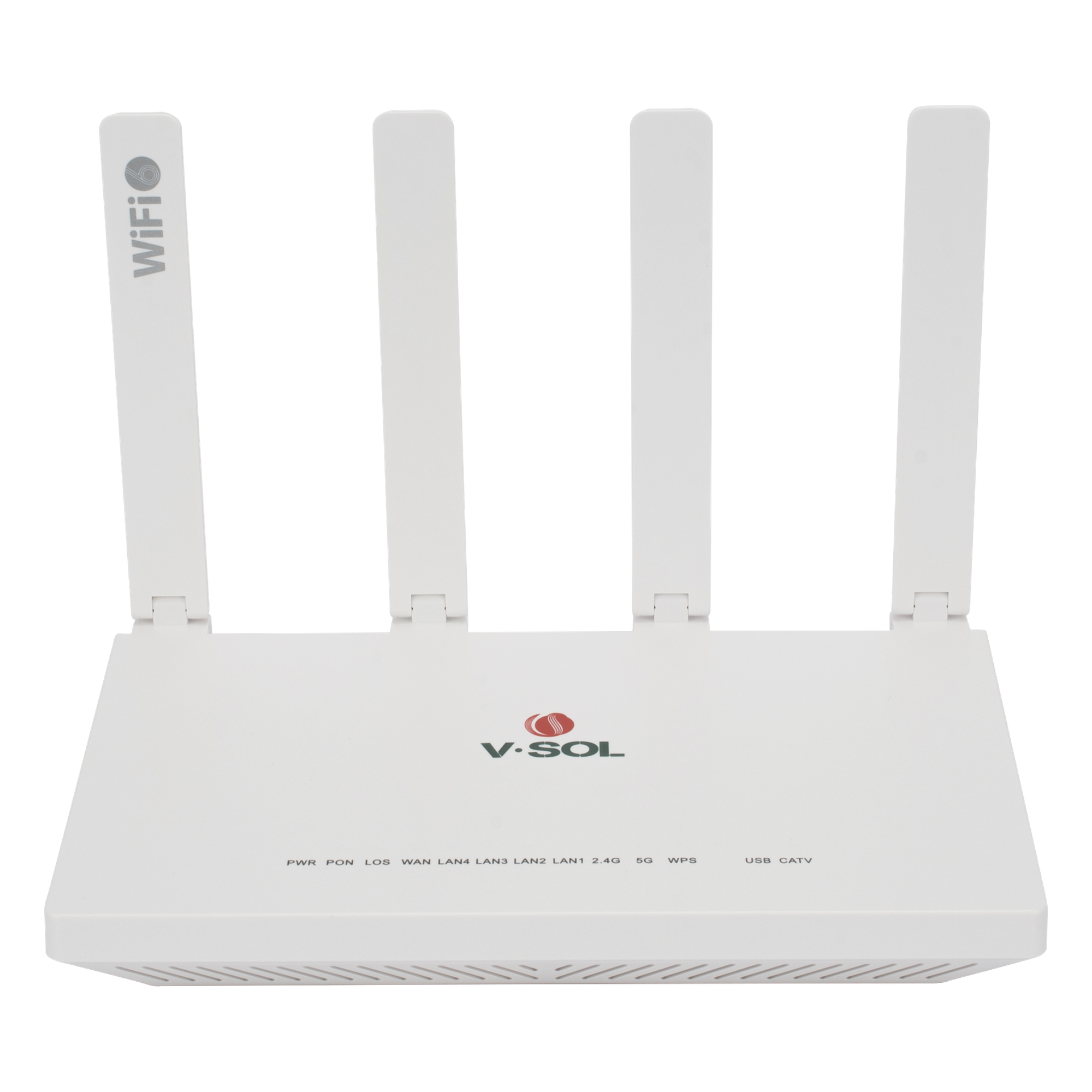 ONU XPON / Wi-Fi 6 AX1500 / 4 Puertos Gigabit / CATV con AGC / 4 Antenas 5 dBi / PON SC/APC — V-SOL · SKU V2804-AX15T