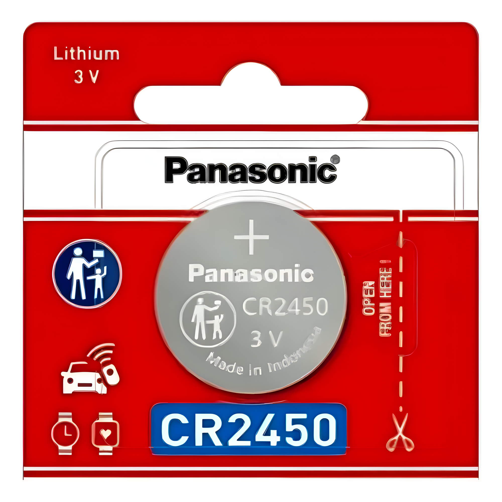 Batería de Litio Tipo Moneda / 3V / 620 mAh / CR2450 / 10 Años Vida Útil — PANASONIC · SKU CR2450PL