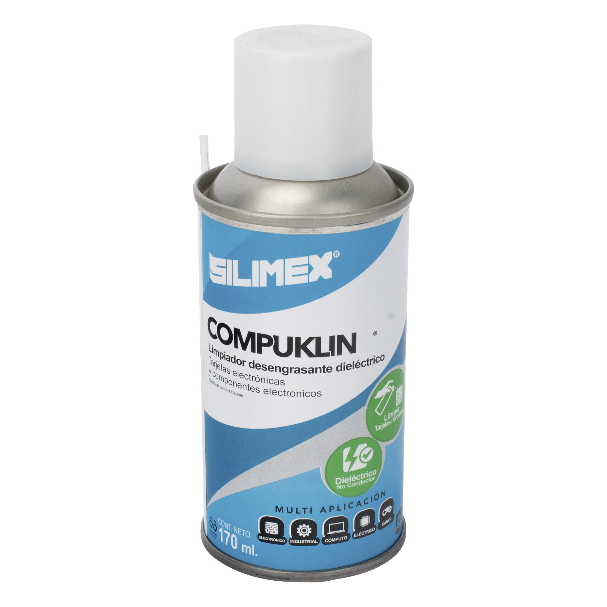 Limpiador Desengrasante Dieléctrico / Aerosol 170 ml / Evaporación Ultrarrápida / Tarjetas Electrónicas y Circuitos — SILIMEX · SKU COMPUKLIN-170