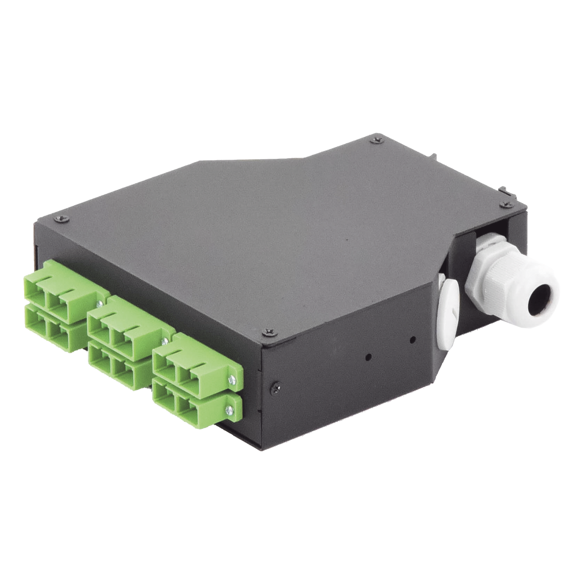 Distribuidor de Fibra Óptica / Riel DIN / 6 Acopladores SC/APC Dúplex Monomodo / Charola 24 Fusiones / 1.57 x 4.96 x 5.59 in