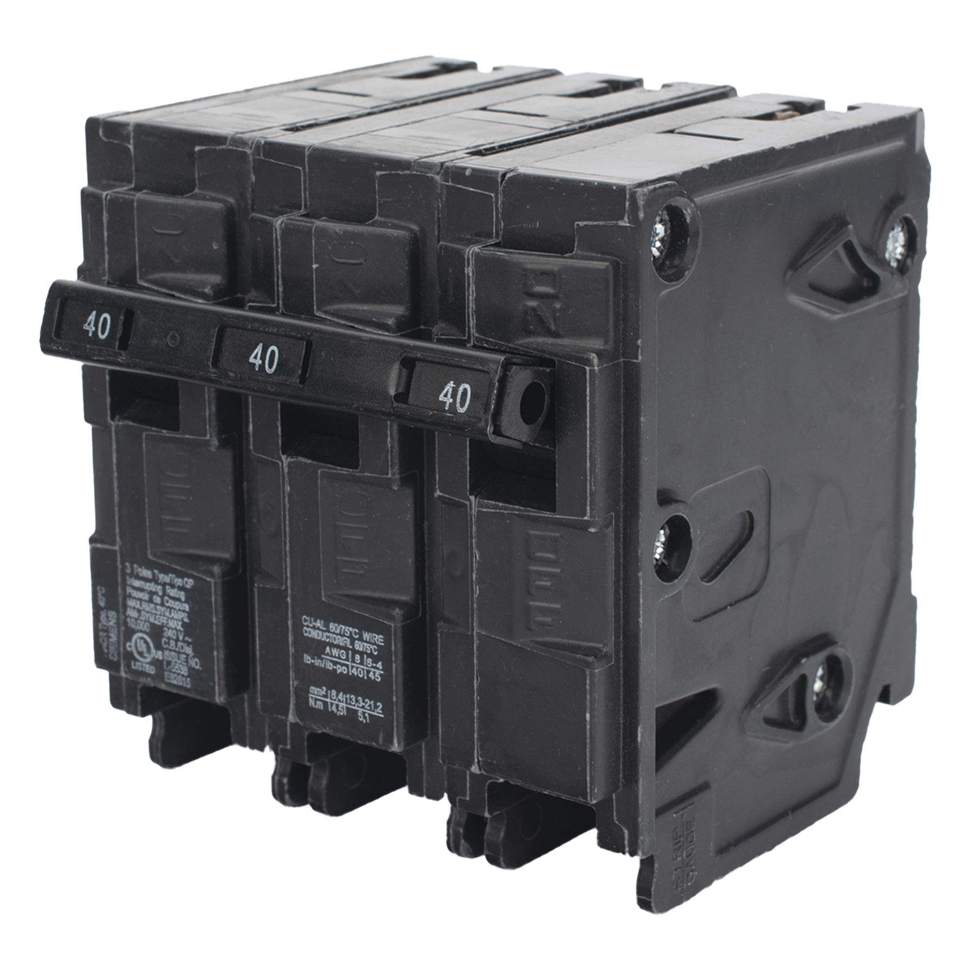 Interruptor Automático Enchufable / 3 Polos / 40 A / 10 kA / 240 V AC / Tipo QP — SIEMENS · SKU Q340