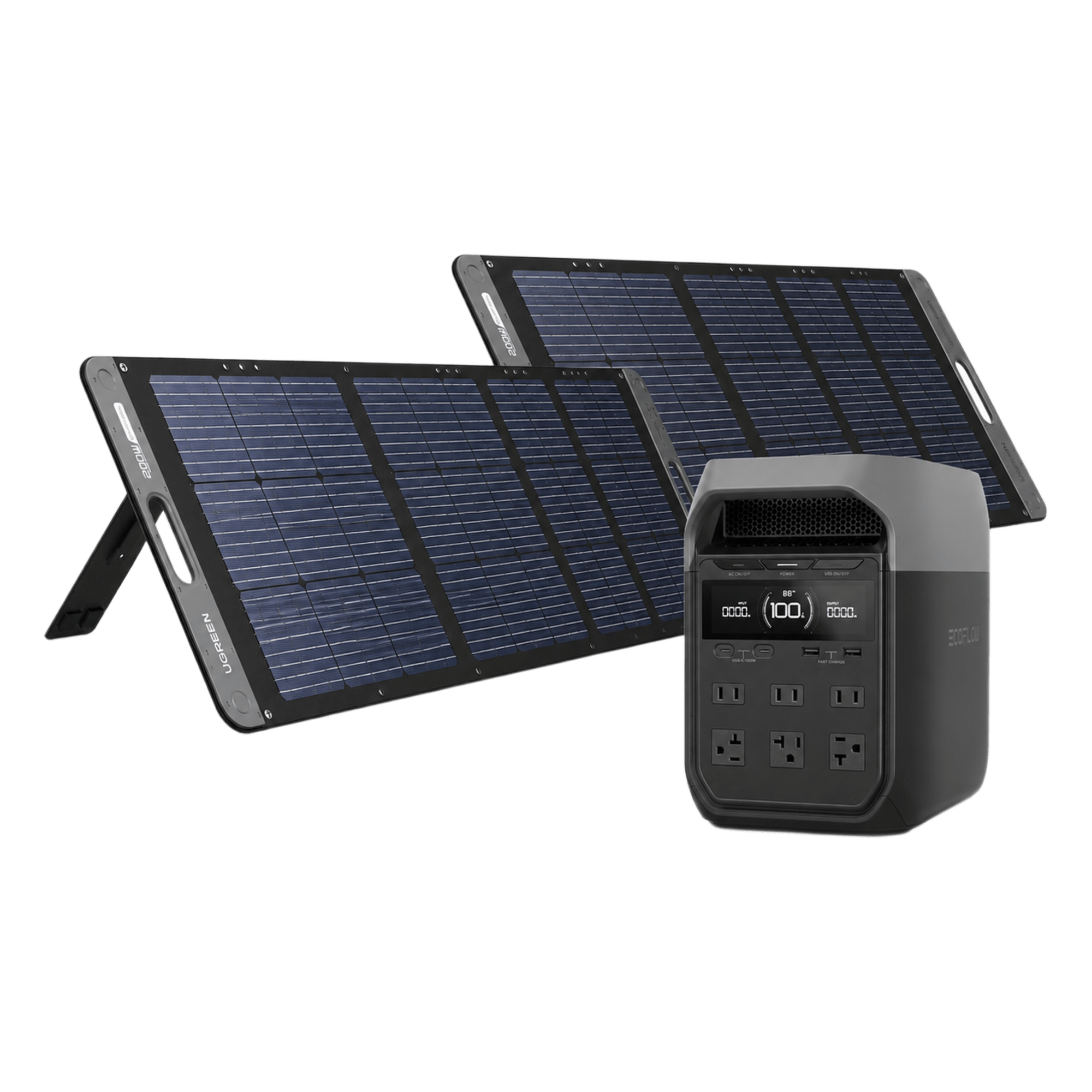 Kit de Energía Portátil / Batería LiFePO4 1024 Wh / Salida AC 1800W / Panel Solar 200W / Tecnología X-Boost 2600W / UPS Ultrarrápido — UGREEN · SKU KITEFD315114