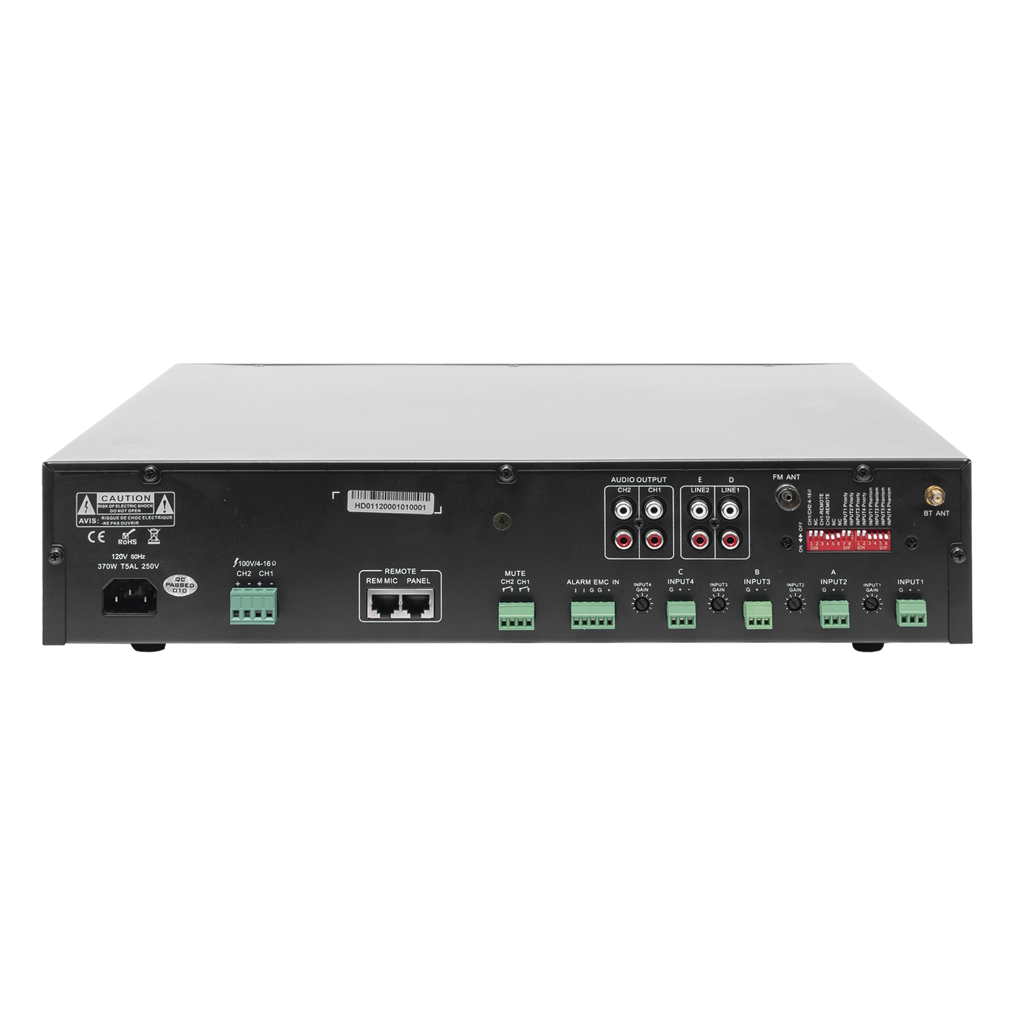 Amplificador Mezclador Matricial / 2 zonas / 240W por canal / 6 entradas / Bluetooth USB SD FM / 4 entradas mic con phantom / 100V y 4-16Ω / 787 pies de cobertura