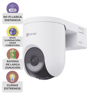 Cámara IP PT / 2K+ 4 Megapixel / Wi-Fi 6 + 4G LTE / Batería 5200 mAh / IP65 / IR 15 m (49.2 ft) / PTZ 340° Pan / 80° Tilt — EZVIZ · SKU CSHB8C/4G/W