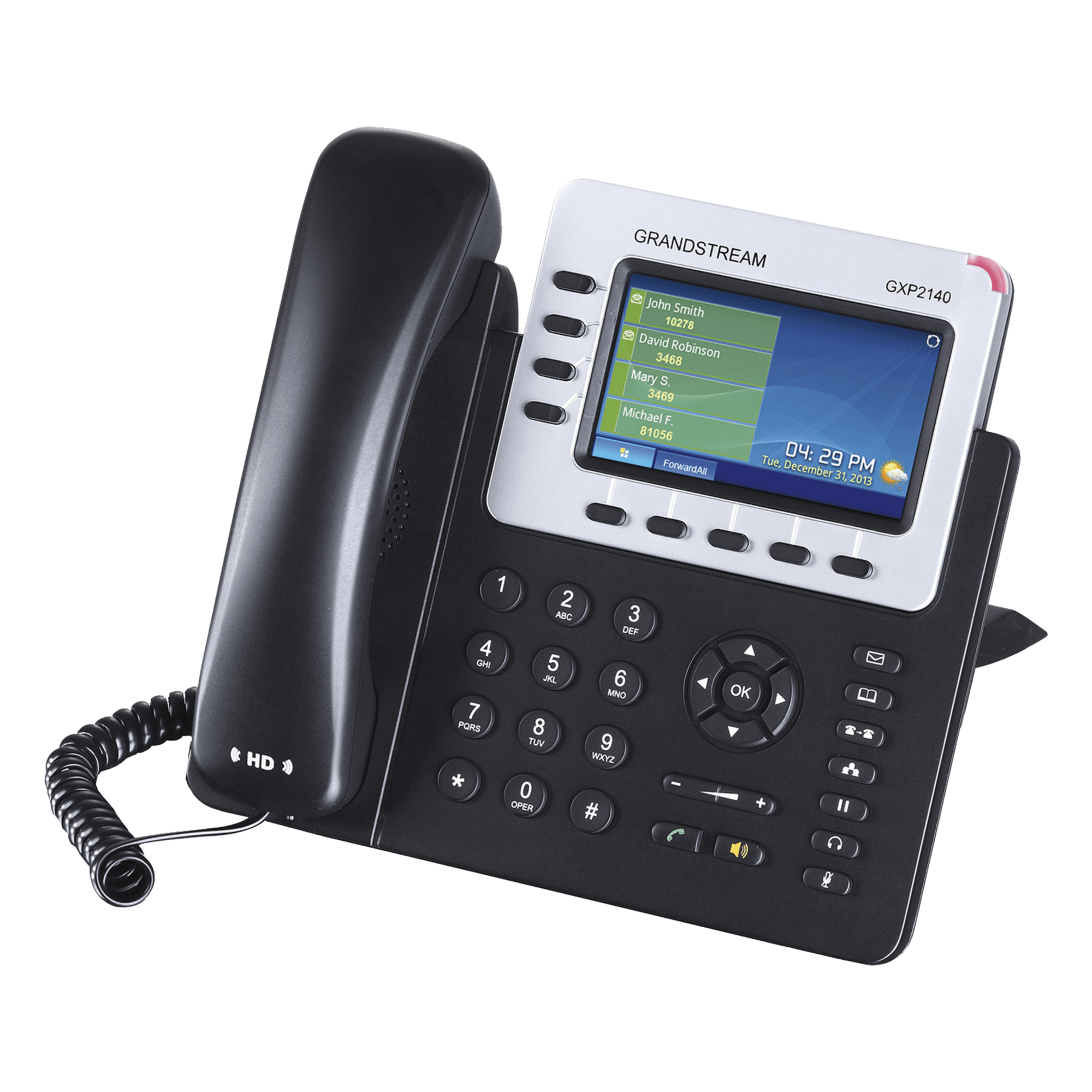 Teléfono IP Empresarial / 4 Líneas / Pantalla TFT LCD 4.3" / Dual Gigabit Ethernet / PoE / Bluetooth 2.1 / Conferencia 5 Vías / 160 BLF con Expansión — GRANDSTREAM · SKU GXP-2140