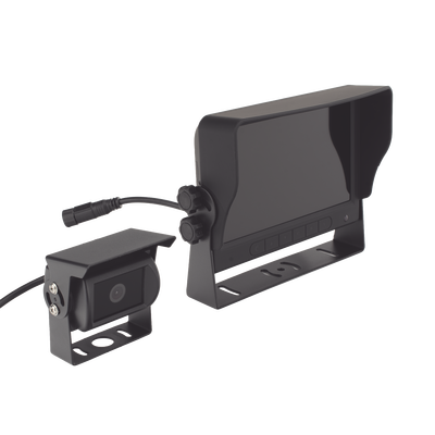 Cámara de Reversa con Monitor / Detección IA de Peatones y Vehículos / HD 720p / IR 18 LED / Expandible a 2 Cámaras / Monitor Táctil
