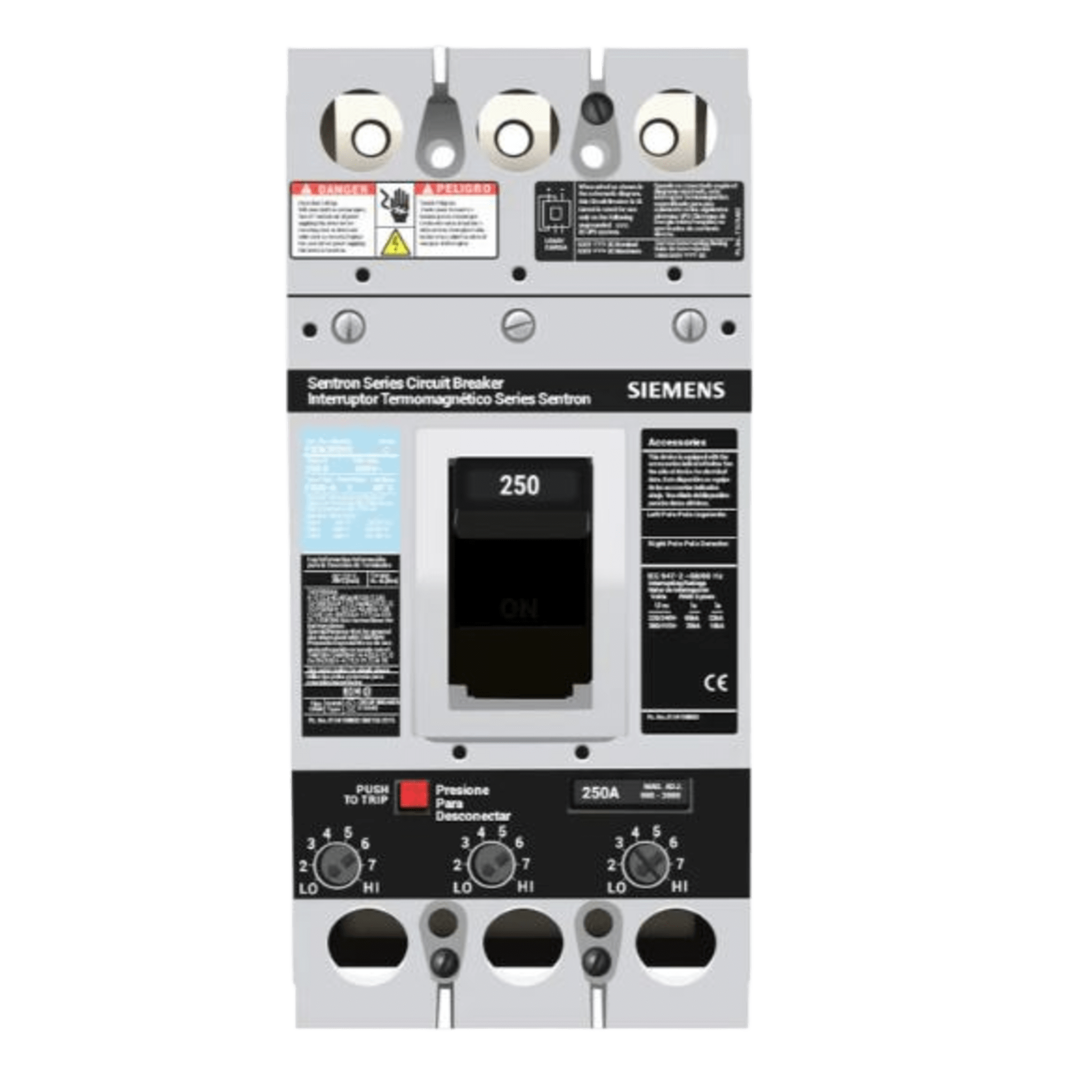 Interruptor Termomagnético / 3 Polos / 250 A / 600 V CA / Capacidad Interruptiva 35 kA / Zapatas de Compresión — SIEMENS · SKU FXD63B250L
