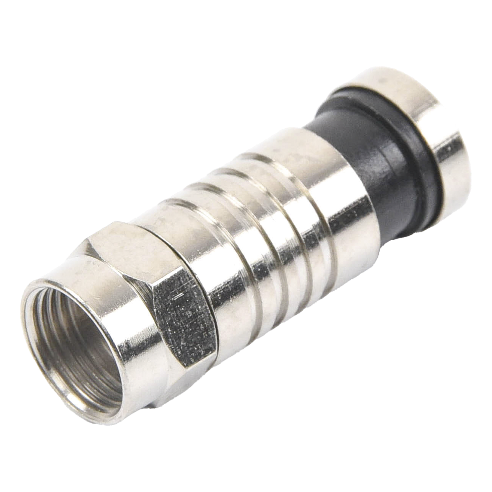 Conector F Macho / Compresión en Línea / Cable RG-59 / Cuerpo Bronce Niquelado / Contacto Oro / Aislante Teflón — EPCOM TITANIUM · SKU TT-CON-509-RG59