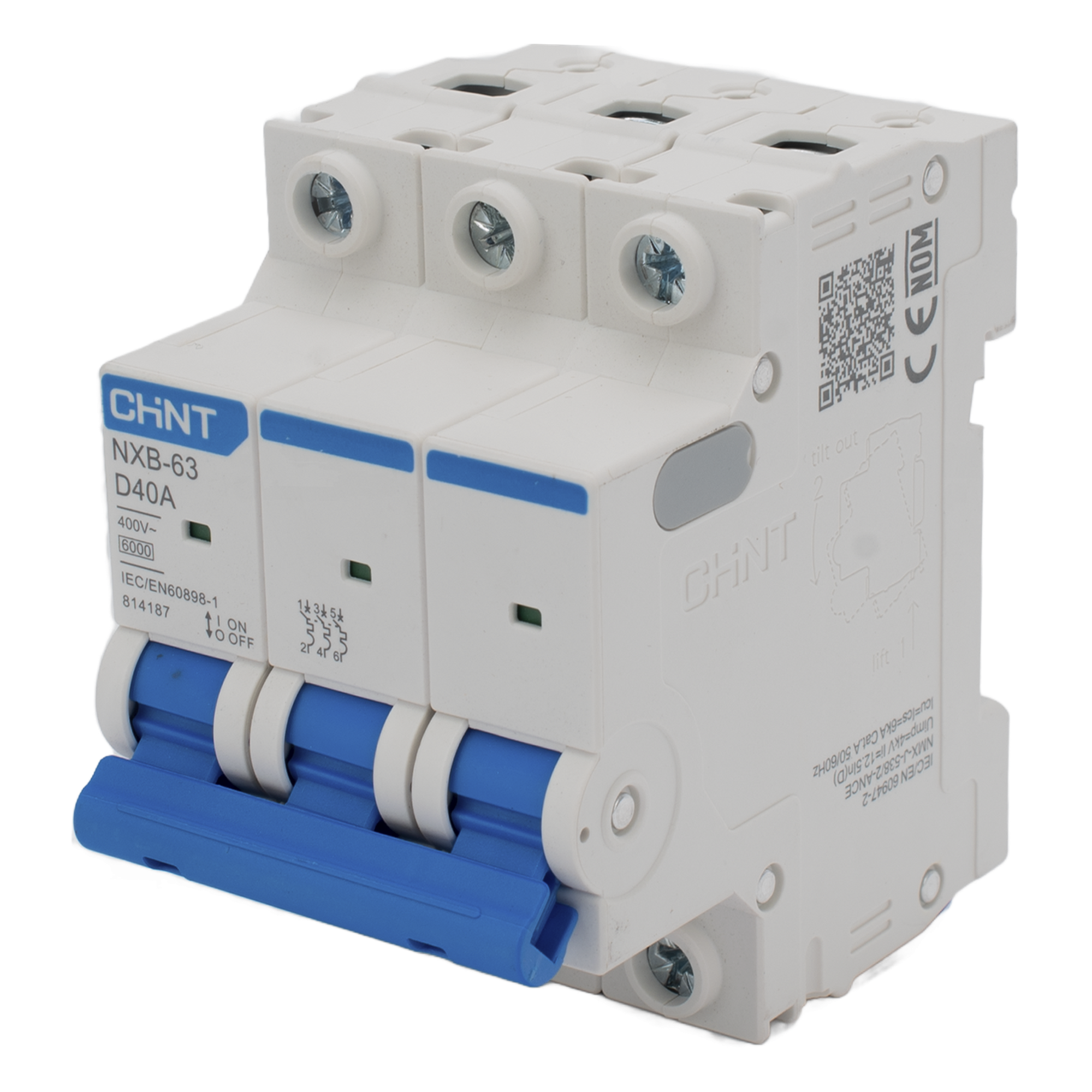 Interruptor Termomagnético / 3 Polos / 40 A / 6 kA / 110-415 Vca / Riel DIN / -35°C a 70°C — CHINT · SKU NXB633PD40