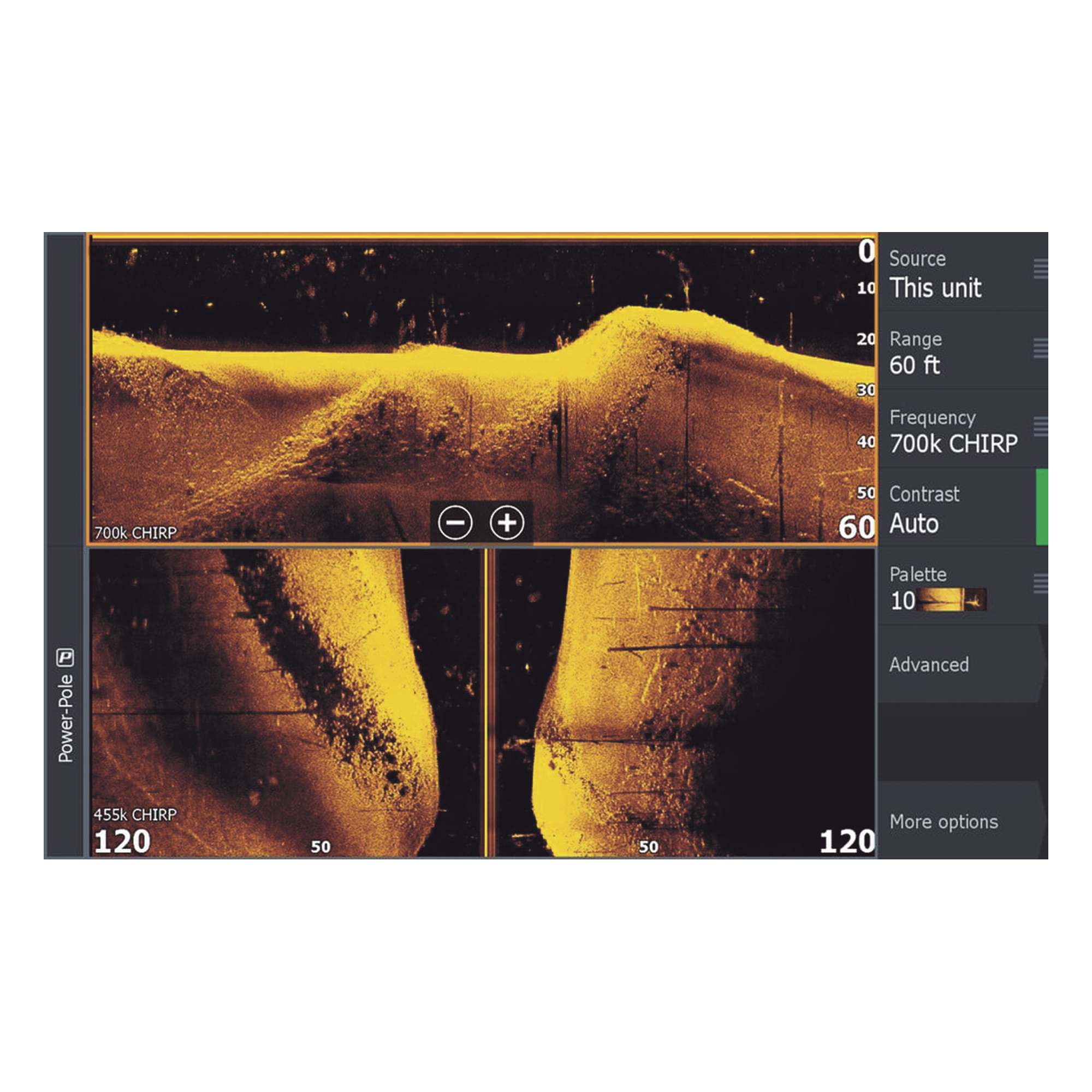 Transductor 2 en 1 / CHIRP / SideScan y DownScan HD / 1.2 MHz / FishReveal / Compatible HDS PRO y HDS LIVE