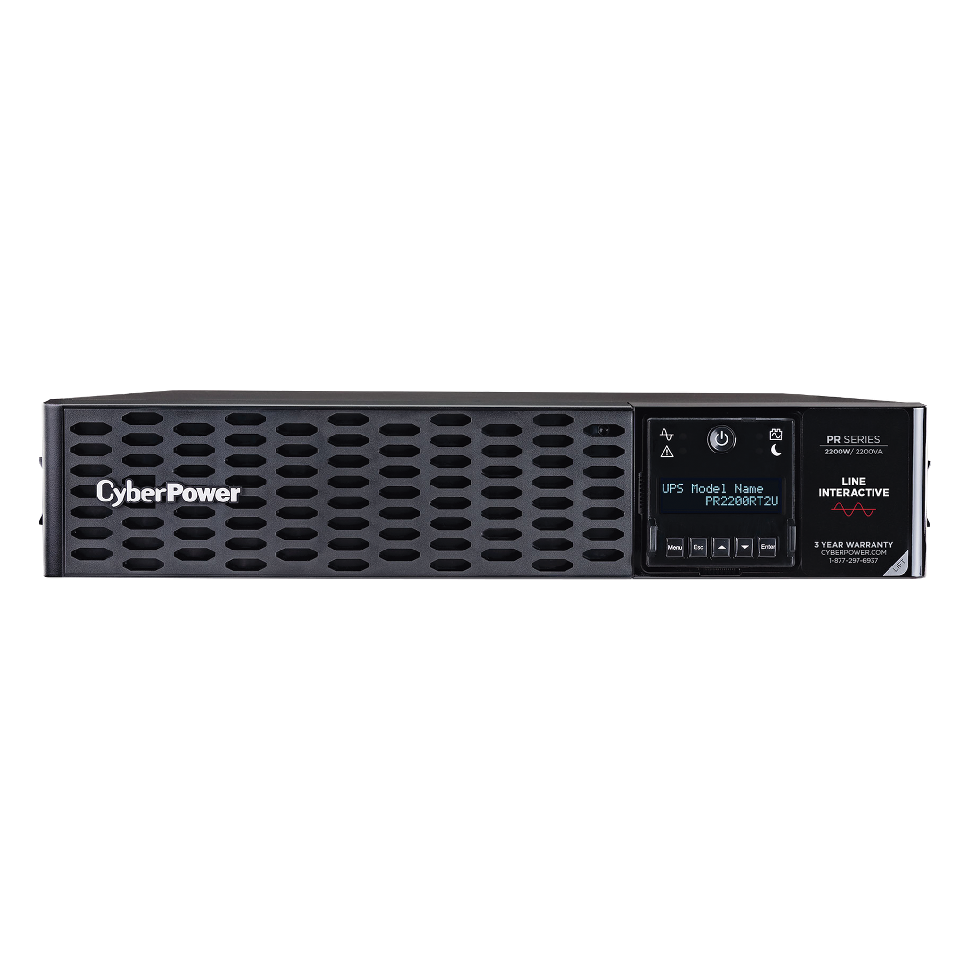 UPS Línea Interactiva / 2200 VA / 2200 W / Onda Senoidal Pura / Factor de Potencia 1 / 8 Tomas NEMA 5-20R / Rack 2U / AVR 70-155 Vca — CYBERPOWER · SKU PR2200RT2U