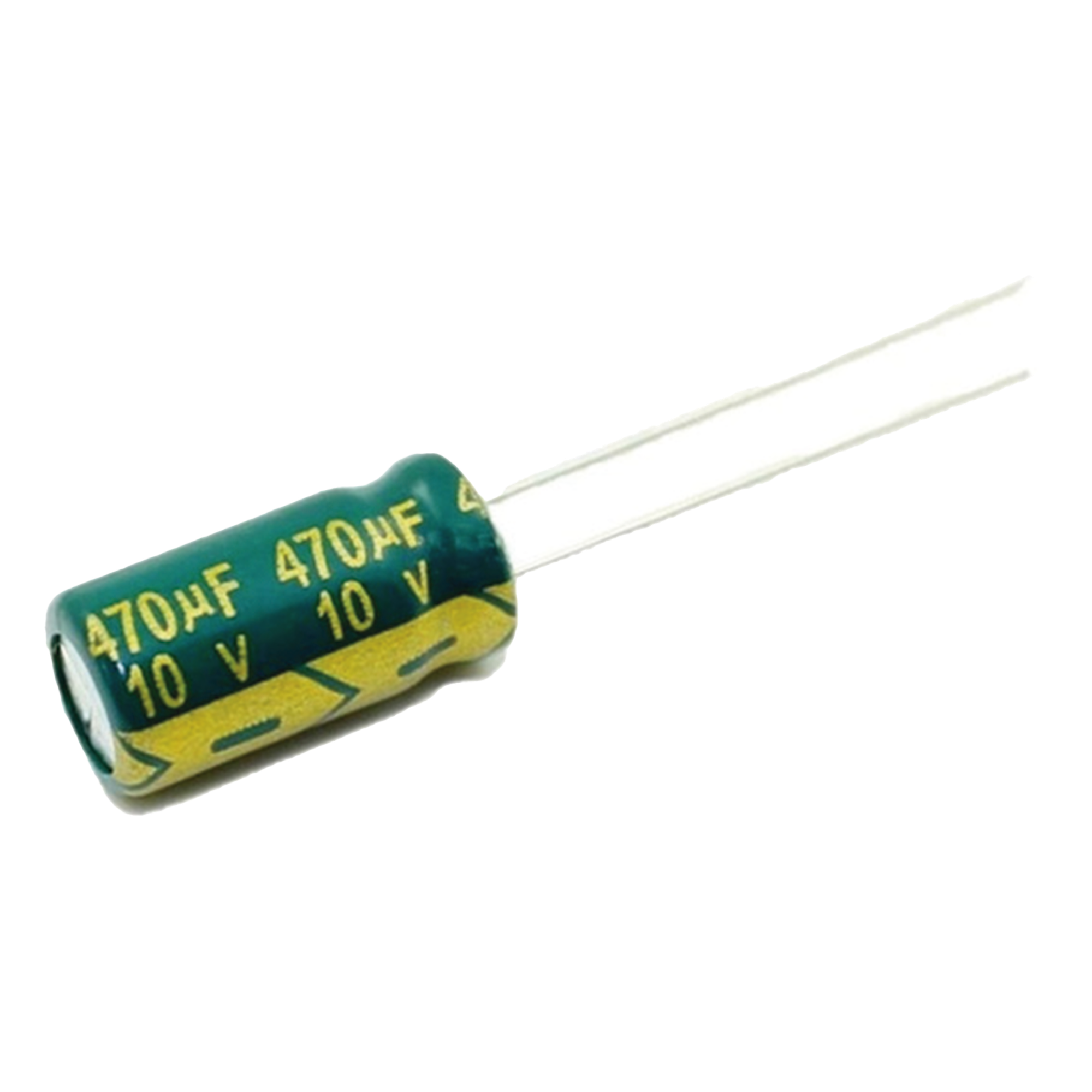 Capacitor Electrolítico de Aluminio / 470 µF / 10 VDC / 105 °C / Radial 6.3 x 11 mm / Corriente de Rizado 300 mA @10kHz — SYSCOM · SKU CE470/10V