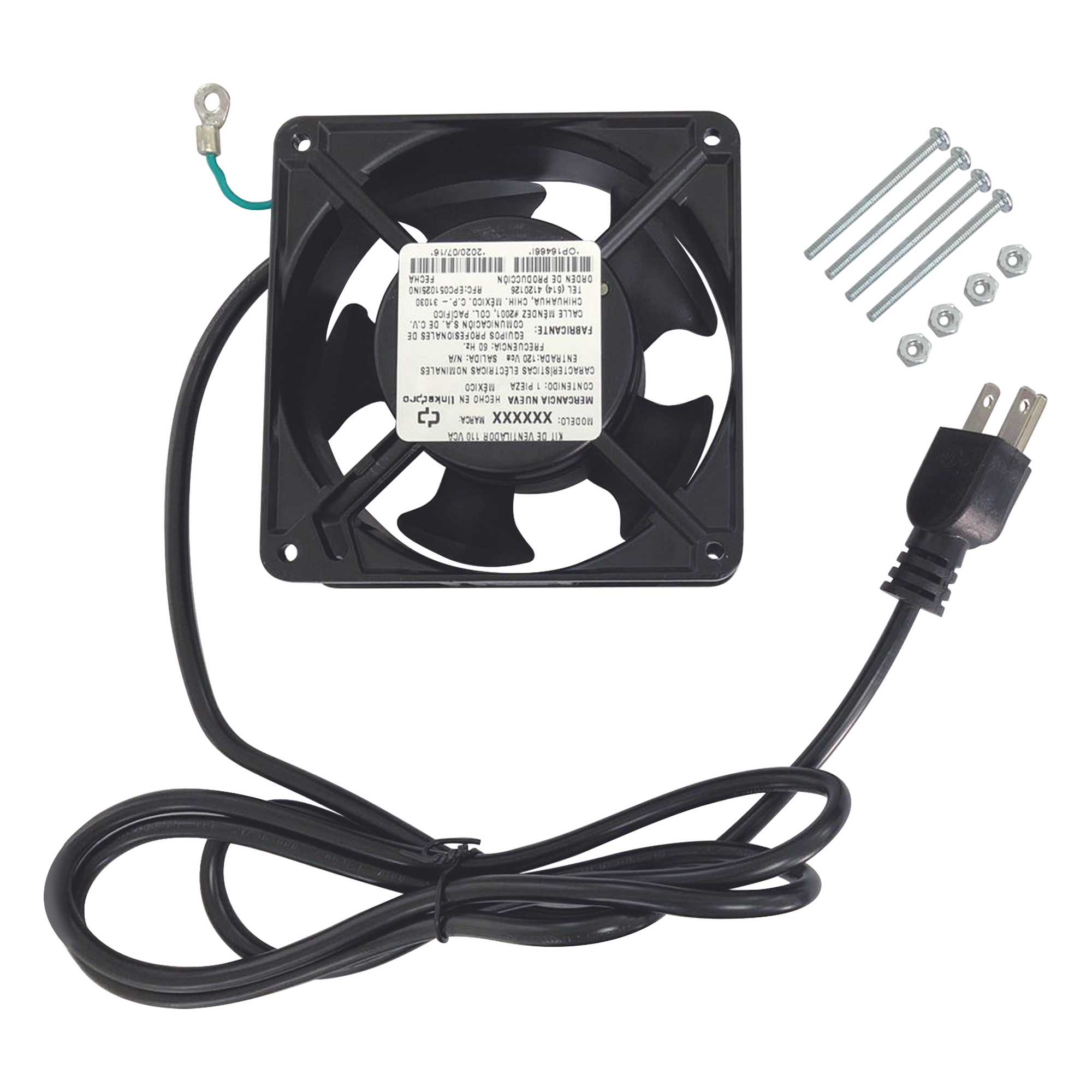 Ventilador de Gabinete / 110 VCA / 12 x 12 cm / 38 CFM / 1.6 m Cable NEMA 5-15 / 20,000 Horas — LINKEDPRO BY EPCOM · SKU LP-VENT-BASIC
