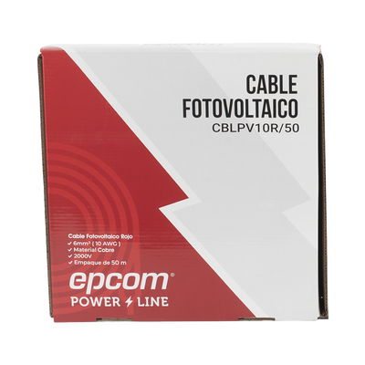 Kit de 2 rollos de 50 metros de cable fotovoltaico de cobre, rojo y negro, calibre 10 AWG (6mm²), Tipo PV,  1000/2000 V y 120°C.
