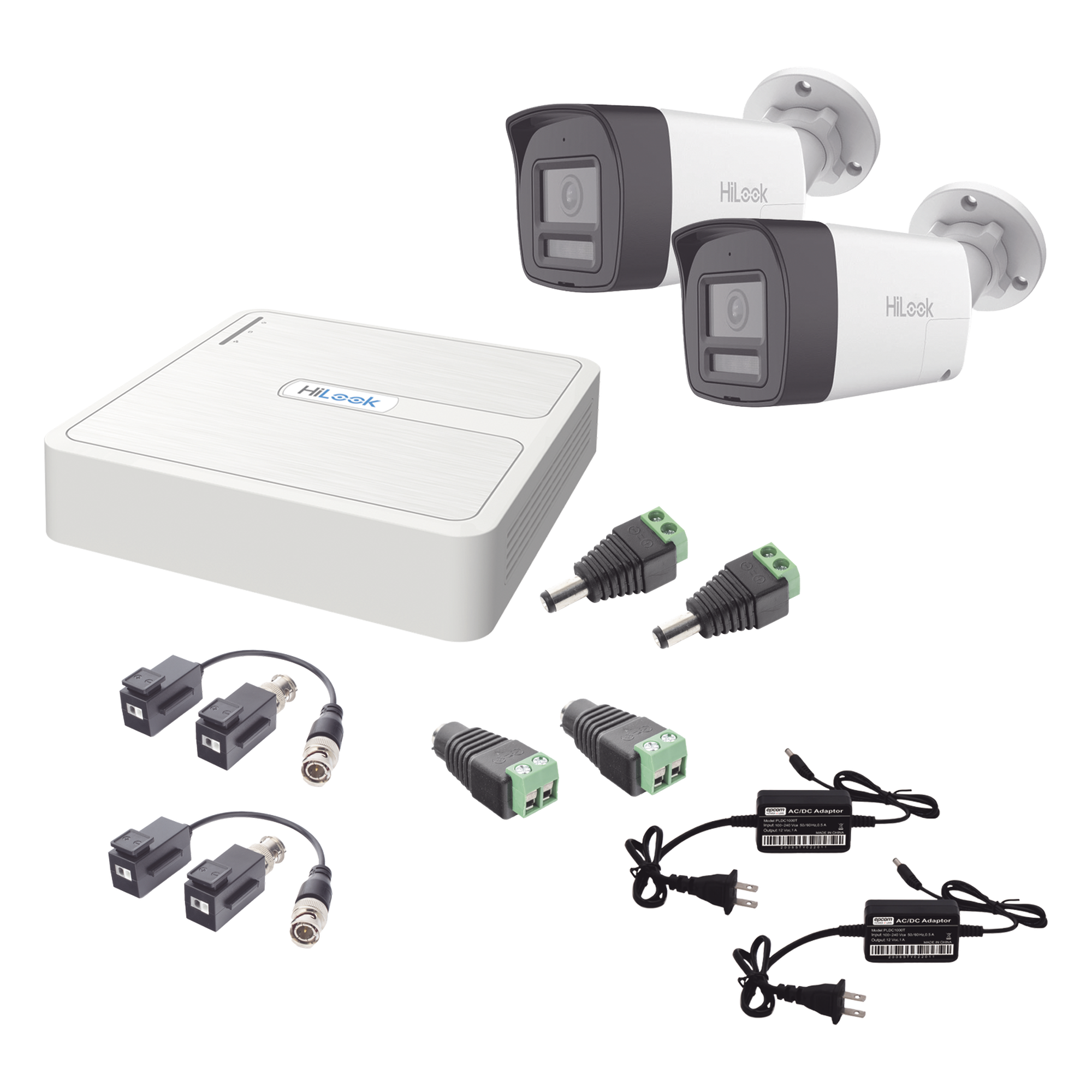 Kit de Videovigilancia TurboHD / DVR 4 Canales / 2 Cámaras Bala 2 Megapixel / Dual Light 20 m (65.6 ft) + IR 30 m (98.4 ft) / Audio Bidireccional / Exterior IP67 — HiLook by HIKVISION · SKU HL-1080P-2B-TWA