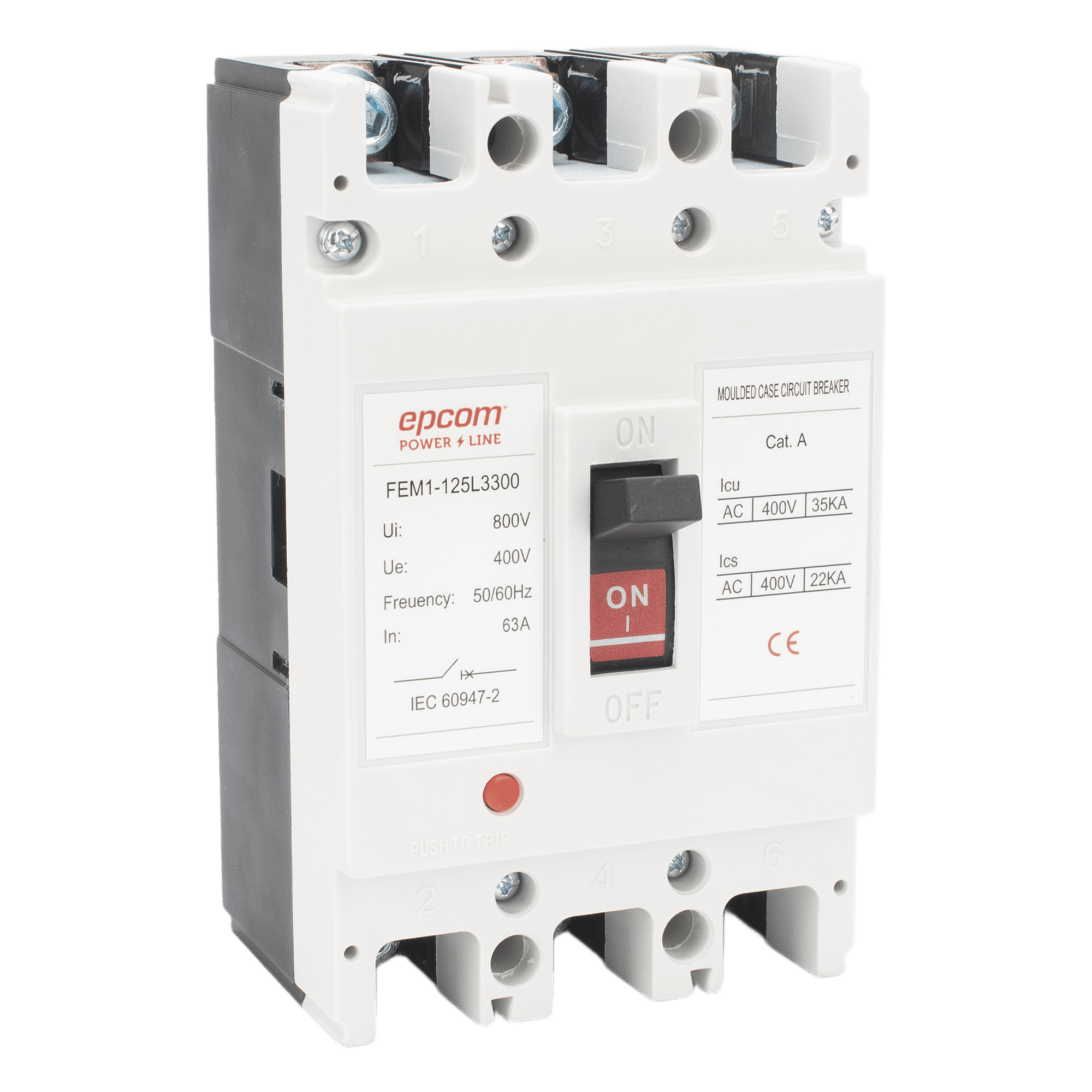 Protector Térmico Trifásico / 63A / 690V CA / 3P / Capacidad de Ruptura 125A / -5°C a +40°C — EPCOM POWERLINE · SKU FEM11253P63A