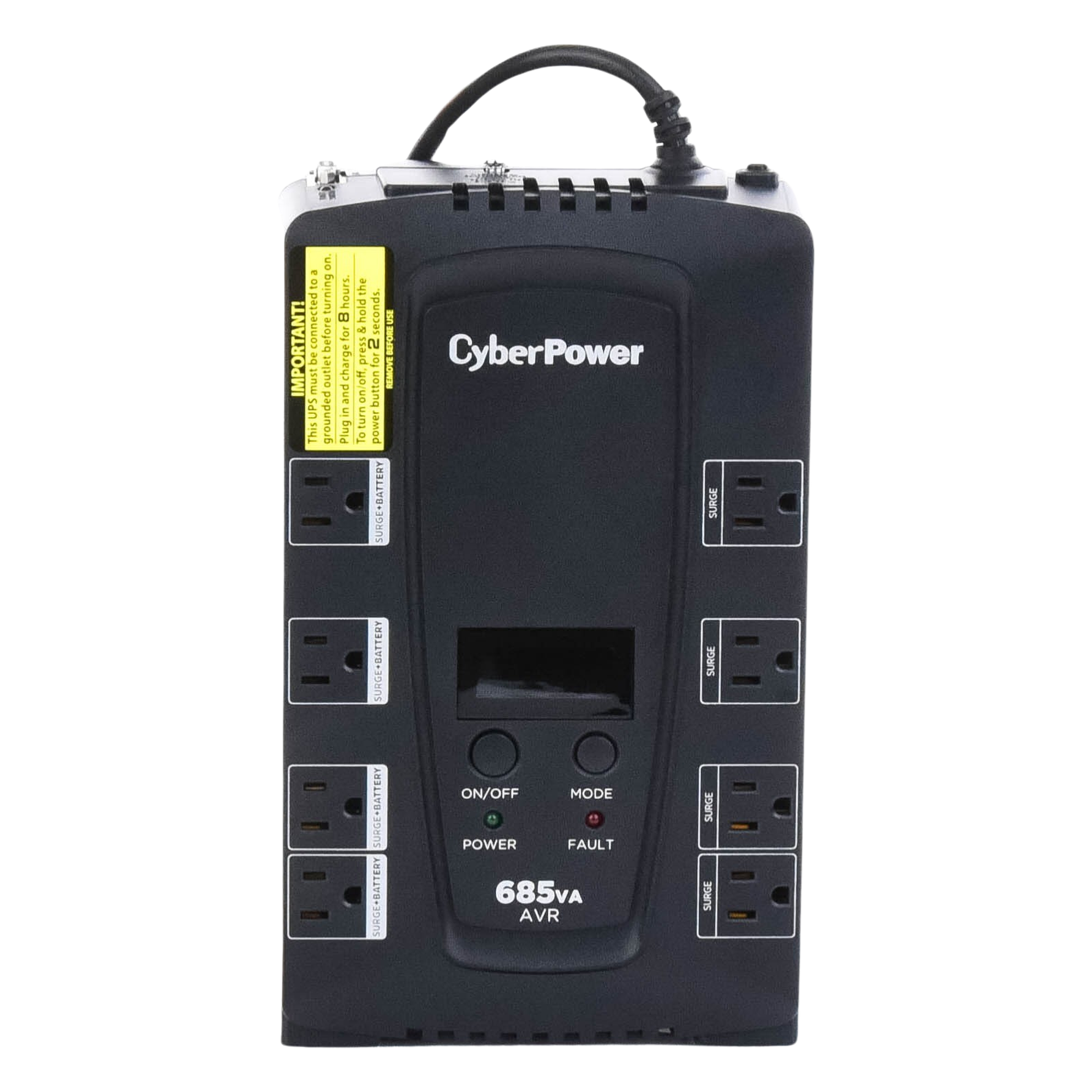 UPS de 685 VA/390 W, Topología Línea Interactiva, Entrada 120 Vca NEMA 5-15P, Tipo Gabinete Compacto, Con 8 Tomas NEMA 5-15R