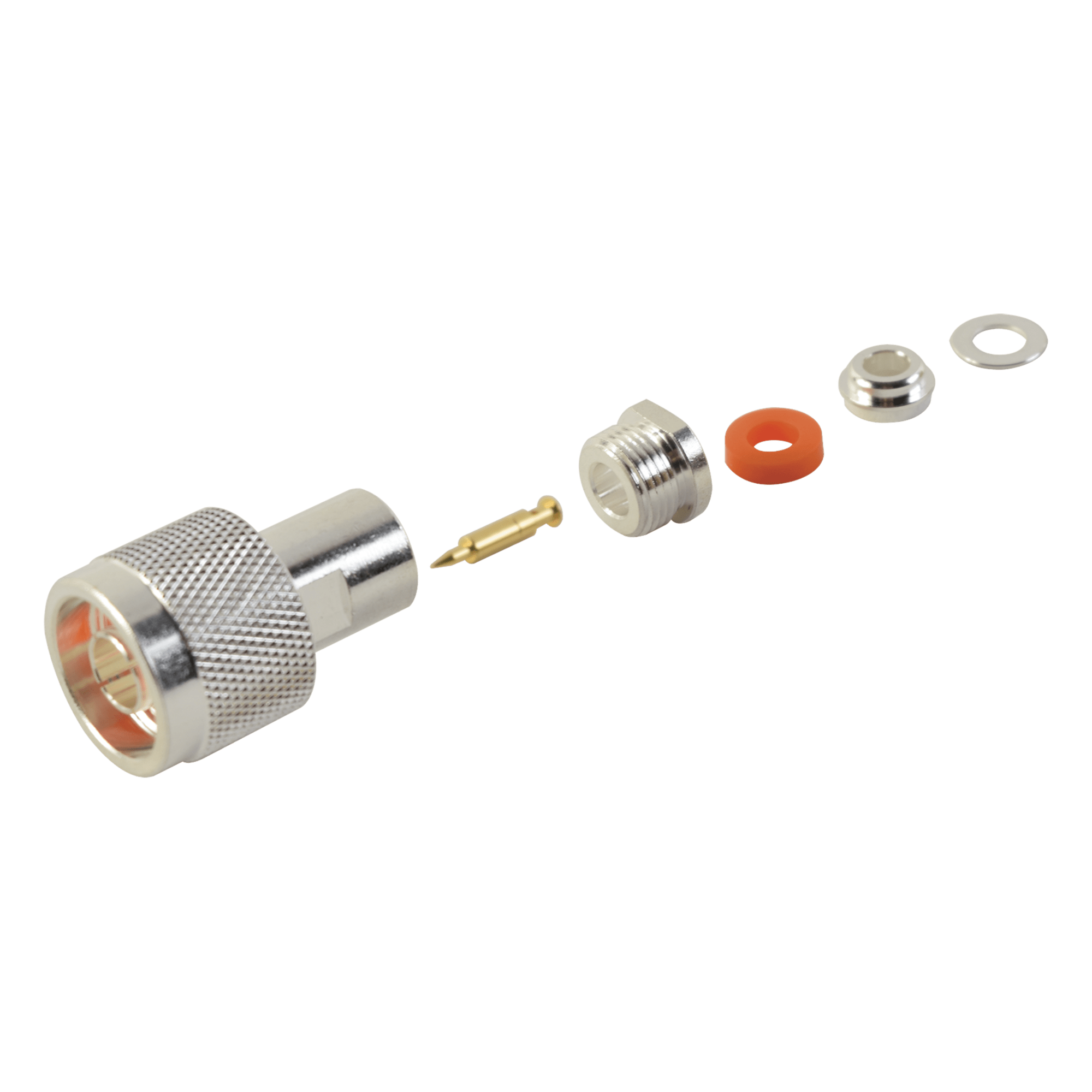 Conector RF N Macho / Ensamble por Rosca / Compatibilidad RG-58/U y RG-142/U / Cuerpo Bronce Plateado / Contacto Oro / Aislante Teflón — RF INDUSTRIES,LTD · SKU RFN-1000-1S