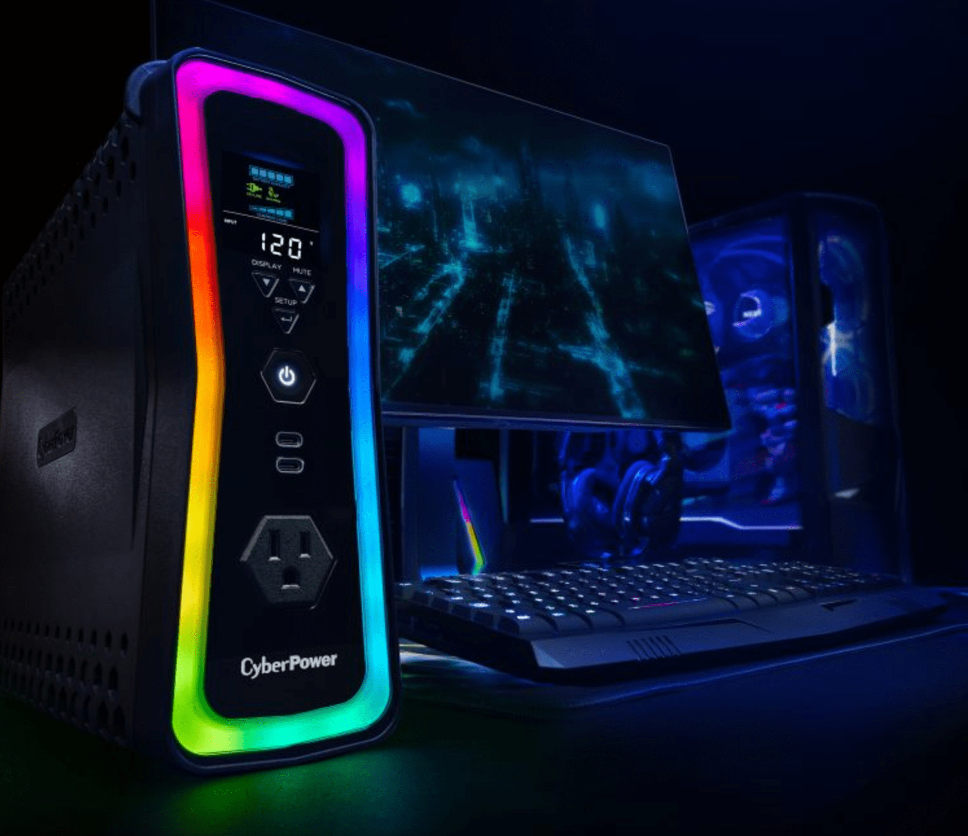 UPS Gamer de 1500 VA/1000 W, Topología Línea Interactiva, Entrada 120 Vca  NEMA 5-15P, y 13 Salidas NEMA 5-15R, Puerto USB, Con Regulador de Voltaje (AVR)