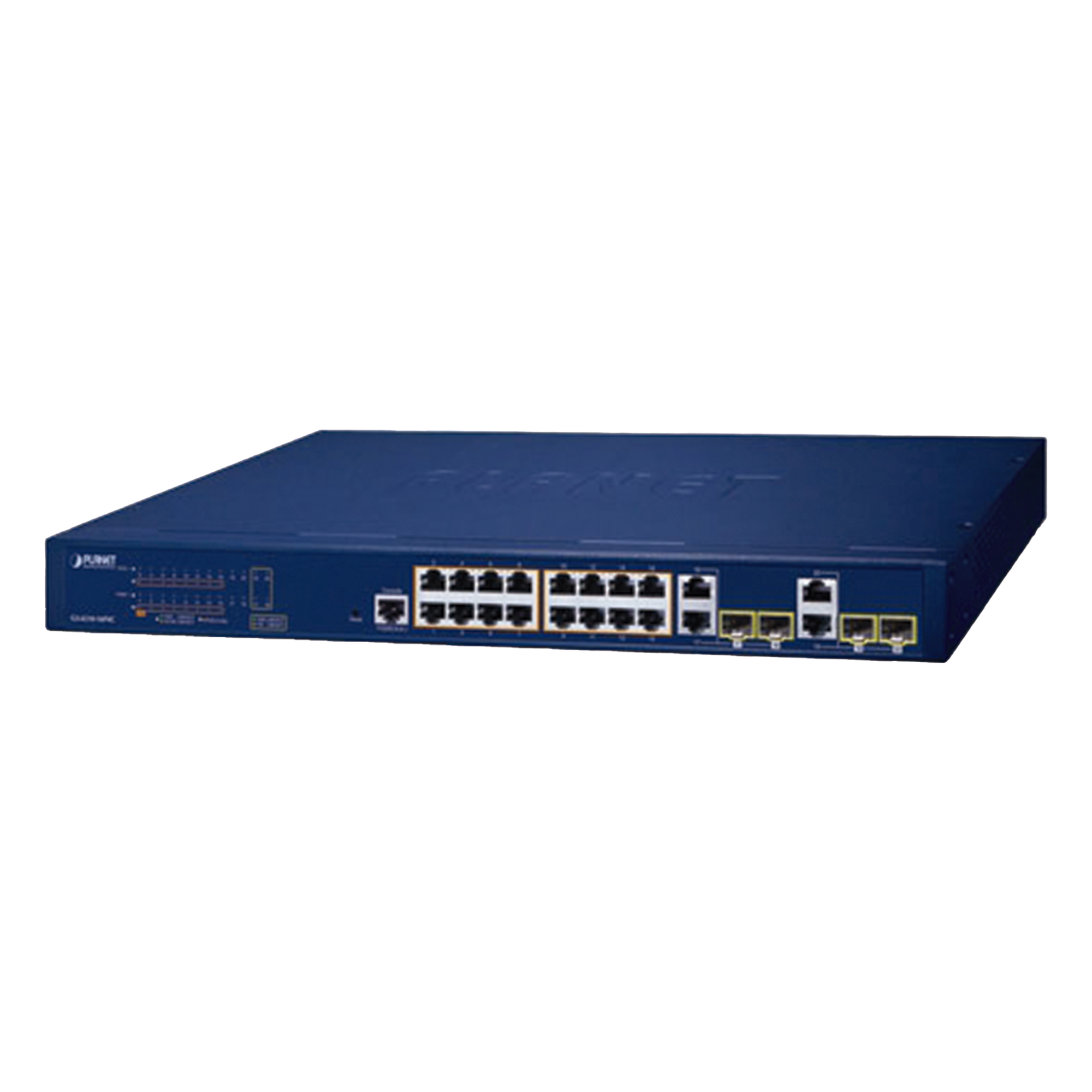 Switch Administrable PoE+ / 16 Puertos Gigabit / 4 SFP / 240 W / Capa 2 — PLANET · SKU GS-4210-16P4C