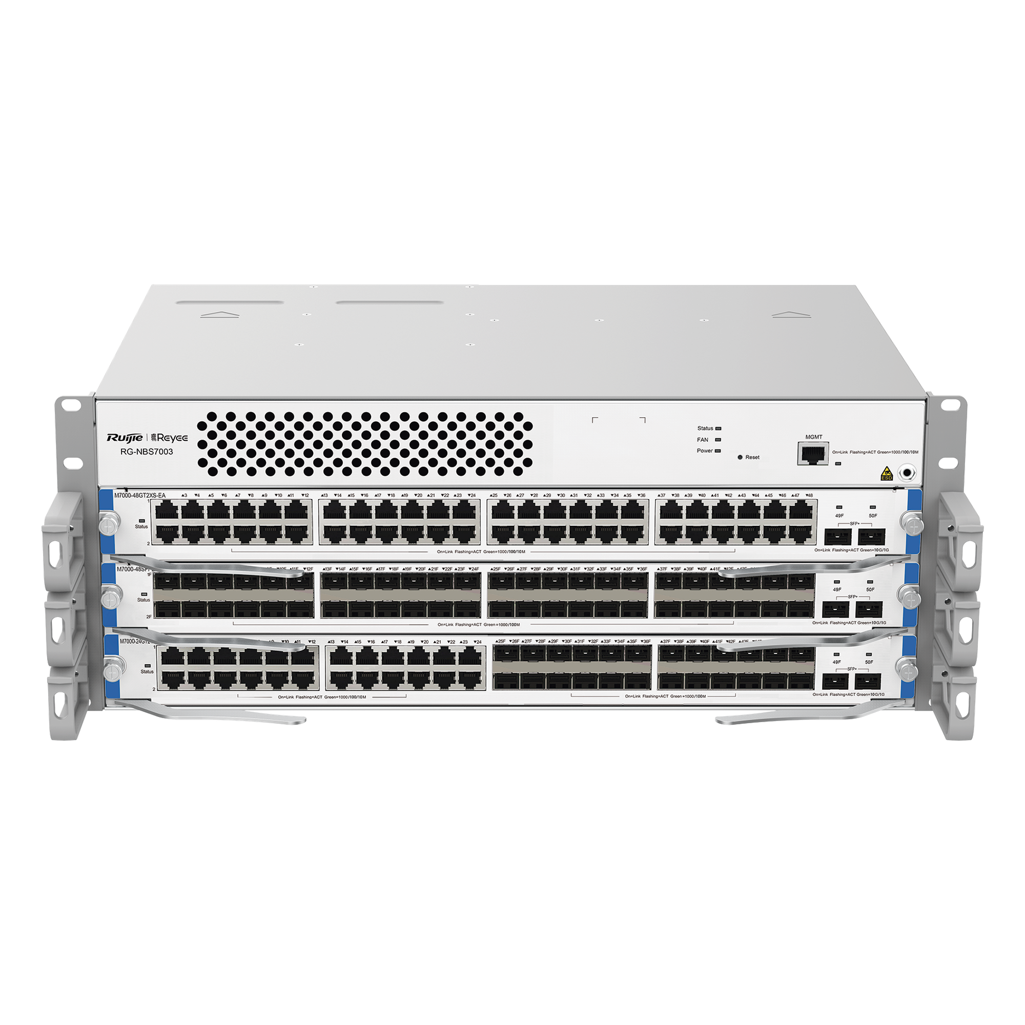 Chasis Switch Core Capa 3 / 480 Gbps Full-Duplex / 360 Mpps / 3 Slots Modulares / 4094 VLANs / Protección 6 kV — RUIJIE · SKU RG-NBS7003