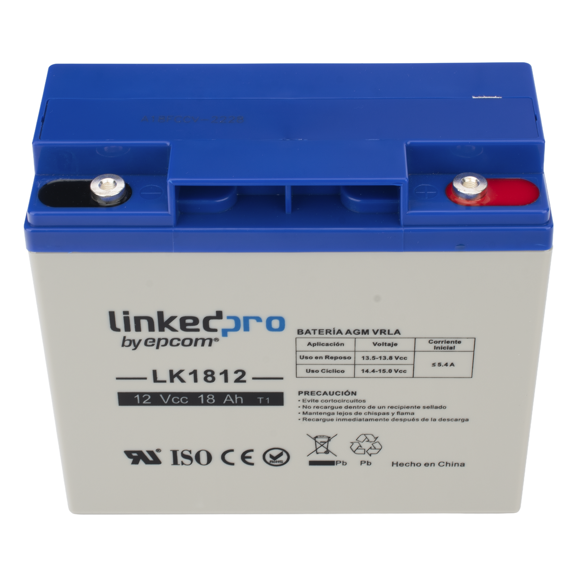 Batería de Respaldo AGM / 12 V / 18 Ah / Vida Útil 5 Años / Terminales M5 / Retardante a la Flama — LINKEDPRO BY EPCOM · SKU LK1812