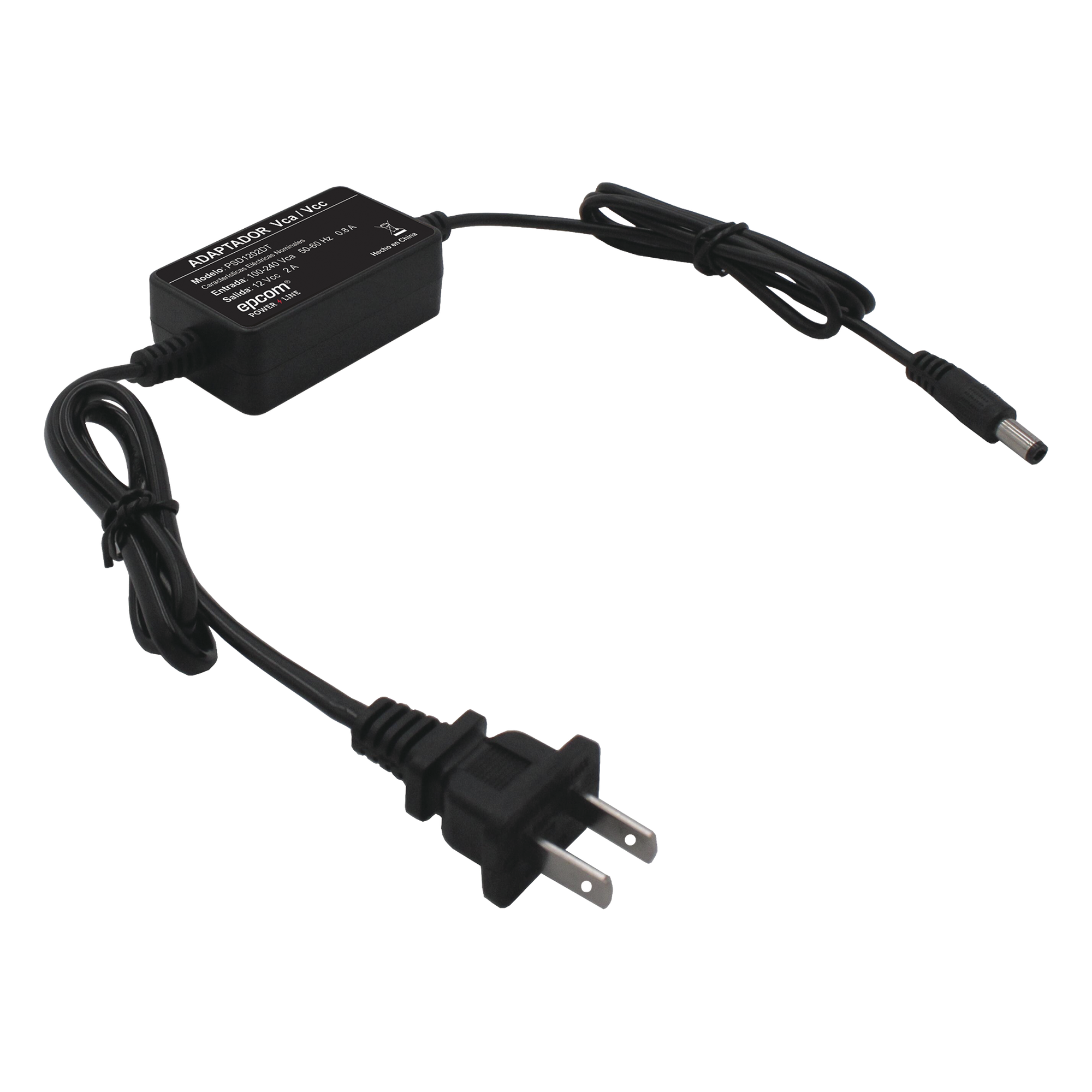 Fuente de Alimentación / 12 VCC / 2 A / Entrada Universal 100-240 VCA / Cables 50 cm (19.7 in) / IP ABS — EPCOM POWERLINE · SKU PSD1202DT