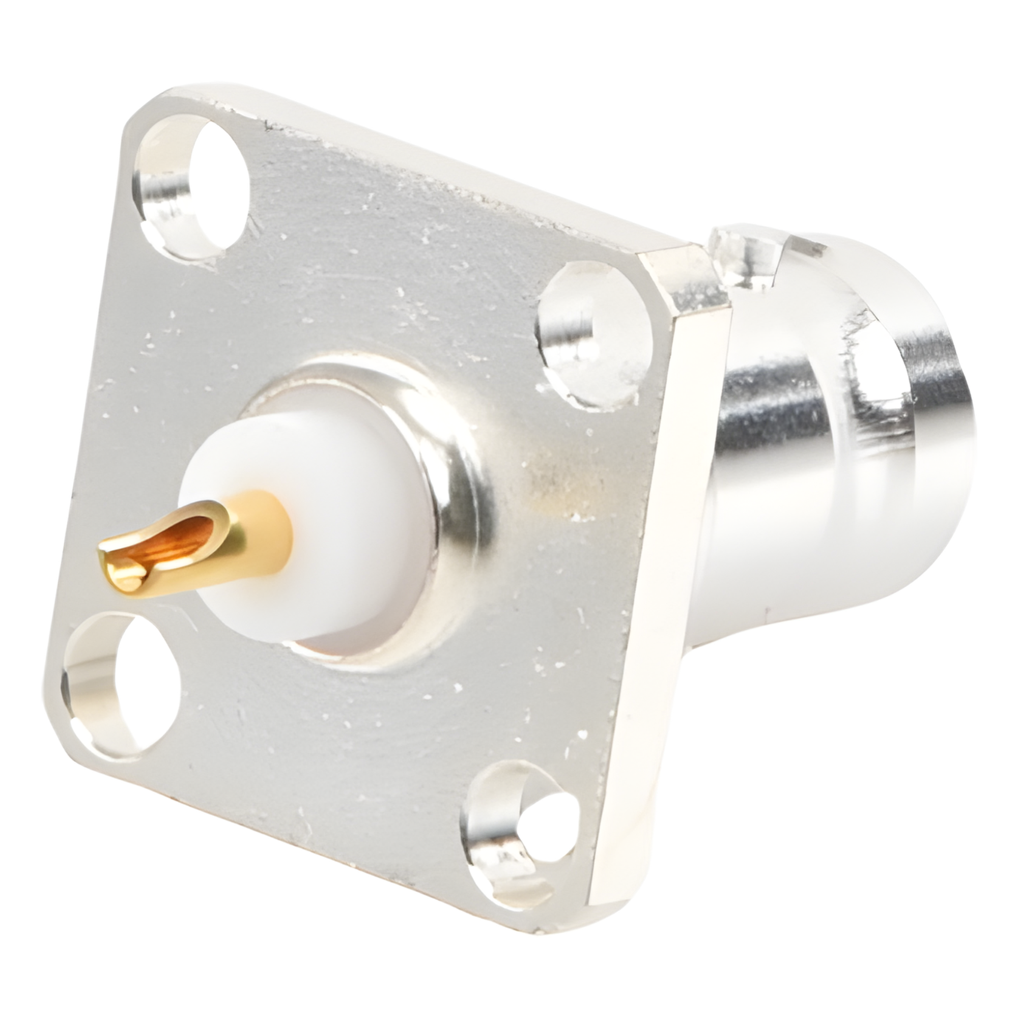 Conector BNC Hembra para Chasis / Montaje en Panel 17.53 mm / 4 Perforaciones 12.7 mm (0.5 in) / Impedancia 50 Ohm / Terminación por Soldadura