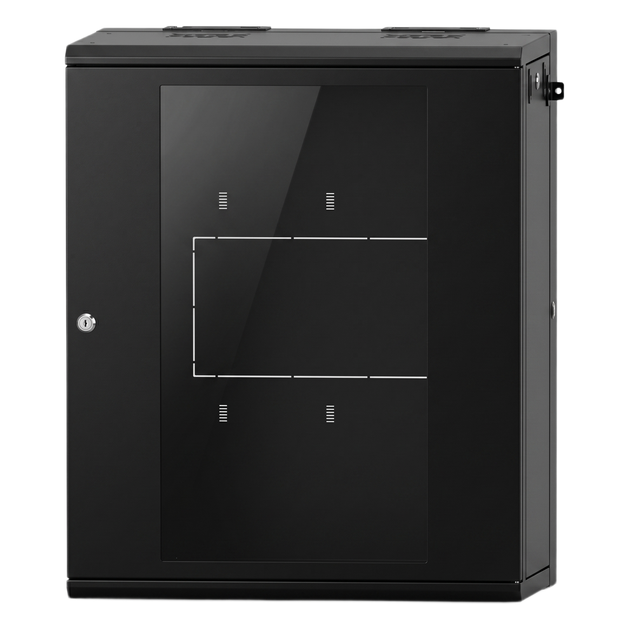 Gabinete Rack / 16 UR / Montaje Pared / Puerta Cristal Templado / Carga 80 kg / Abatible 120° / Ventilación 120 mm — LINKEDPRO · SKU SR-19-16-GAPV5