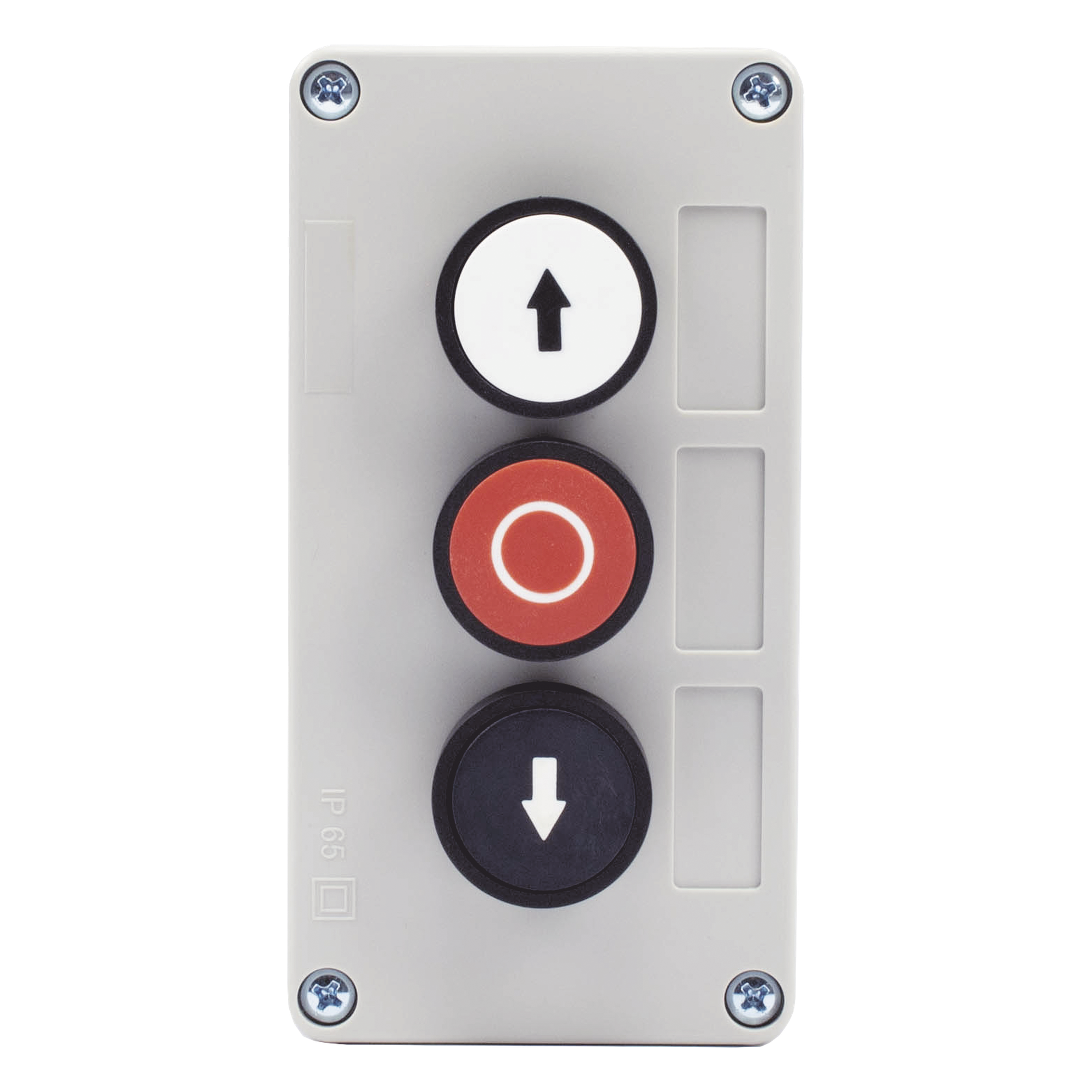 Botonera de control triple / IP40 / -20 a 50 °C / ≤24 VCC / 67 x 133 x 49 mm / 2.6 x 5.2 x 1.9 in — ACCESSPRO · SKU XBS-SW-02