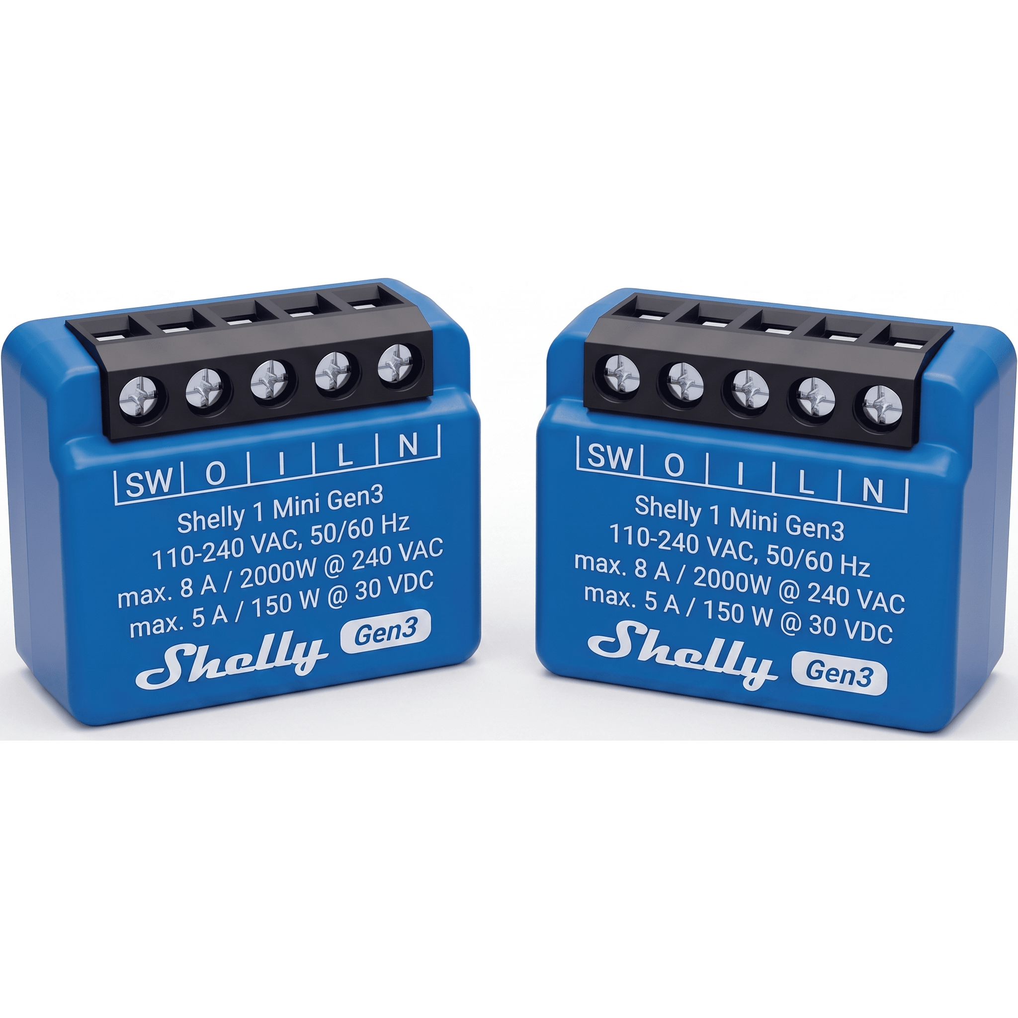 Relé Inteligente Wi-Fi / 1 Canal / 8 A (2000 W) / Contacto Seco / Ultra Compacto / Control por Voz / 2.4 GHz — SHELLY · SKU SHELLY1MINIGEN3X2